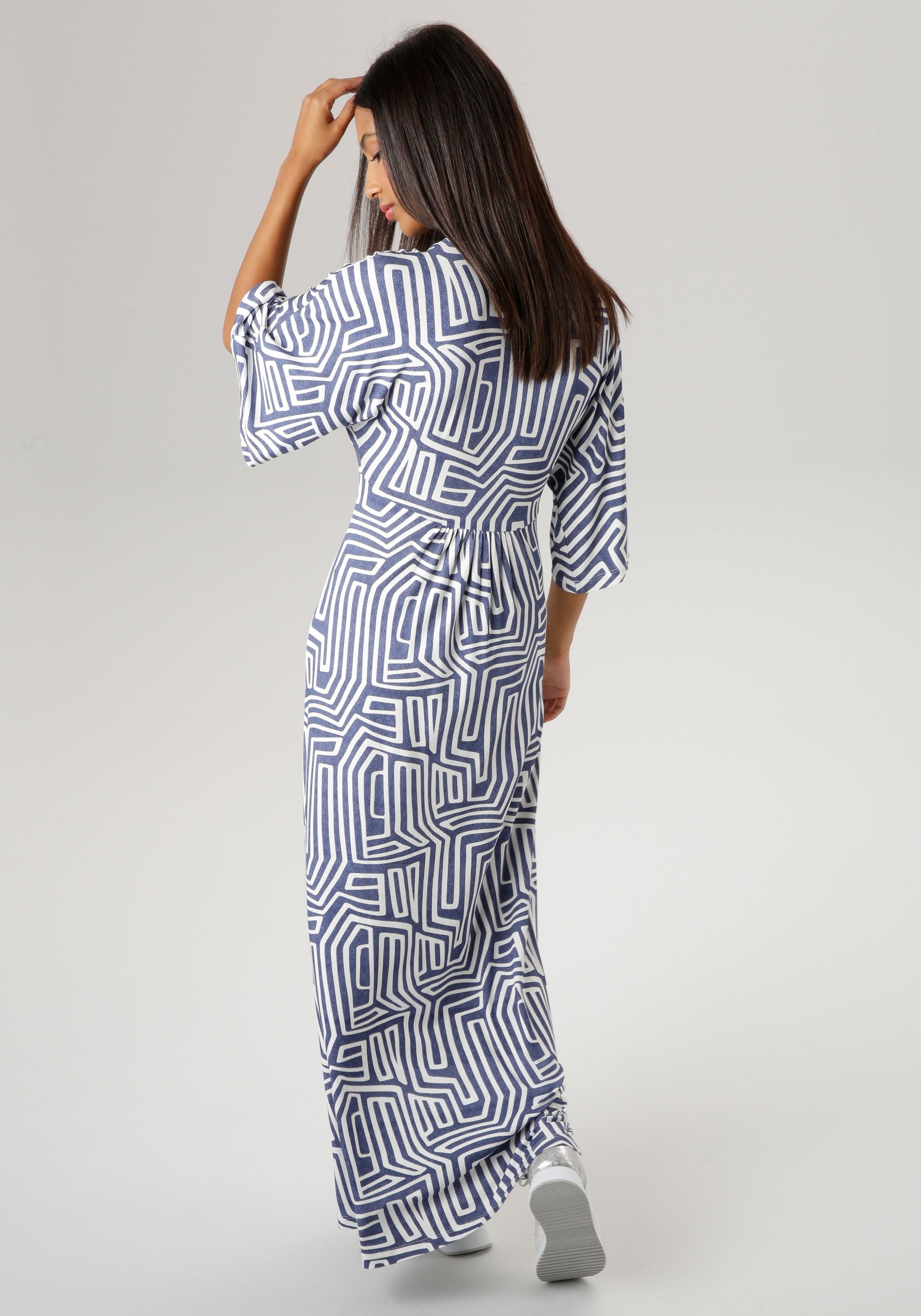 Aniston SELECTED Sommerkleid, mit grafischem Druck in Jeansfarbe