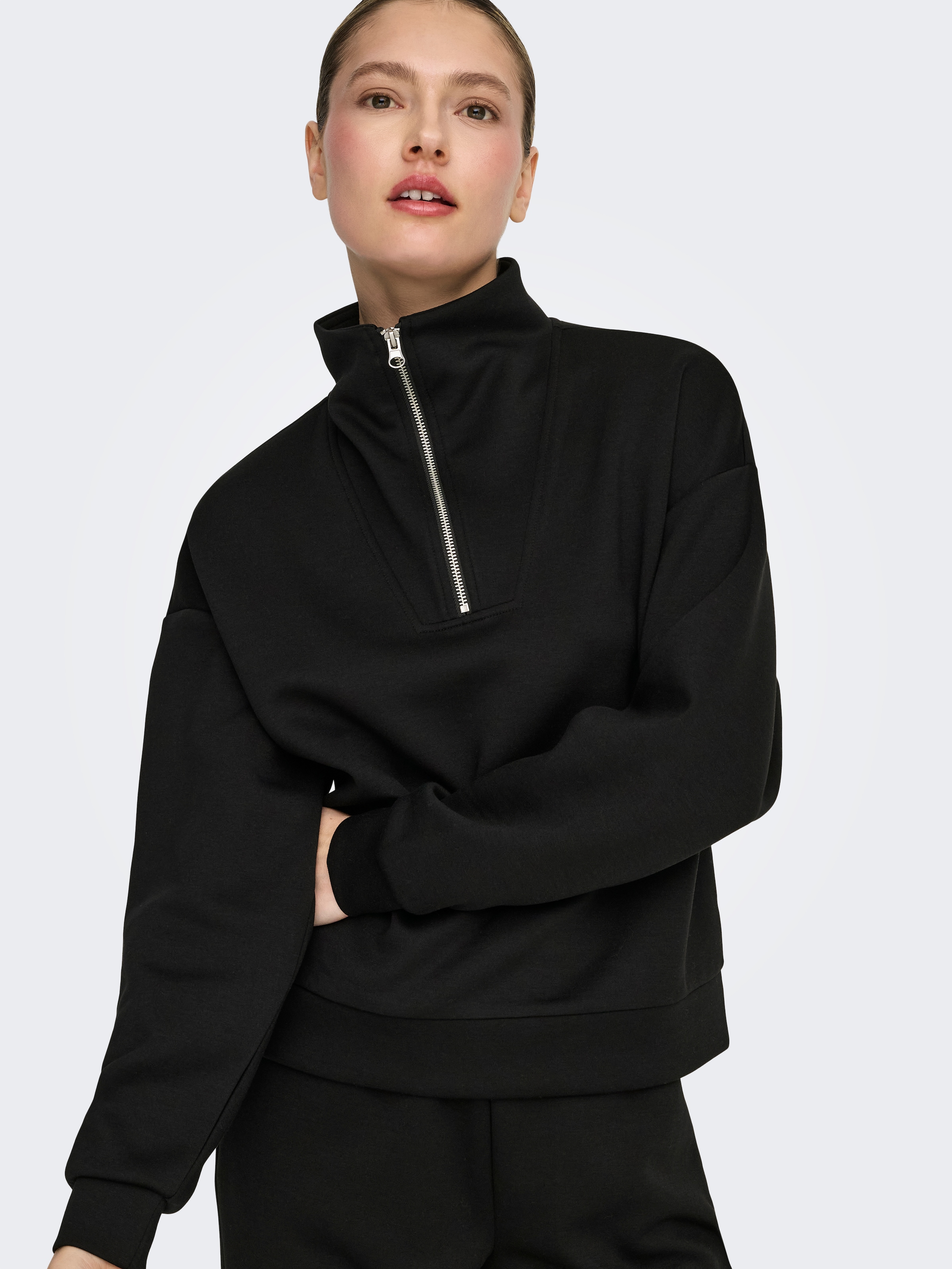 ONLY Play Sweater »ONPLOUNGE HN LS HZ DS SWT NOOS«, Materialmix, loose fit
