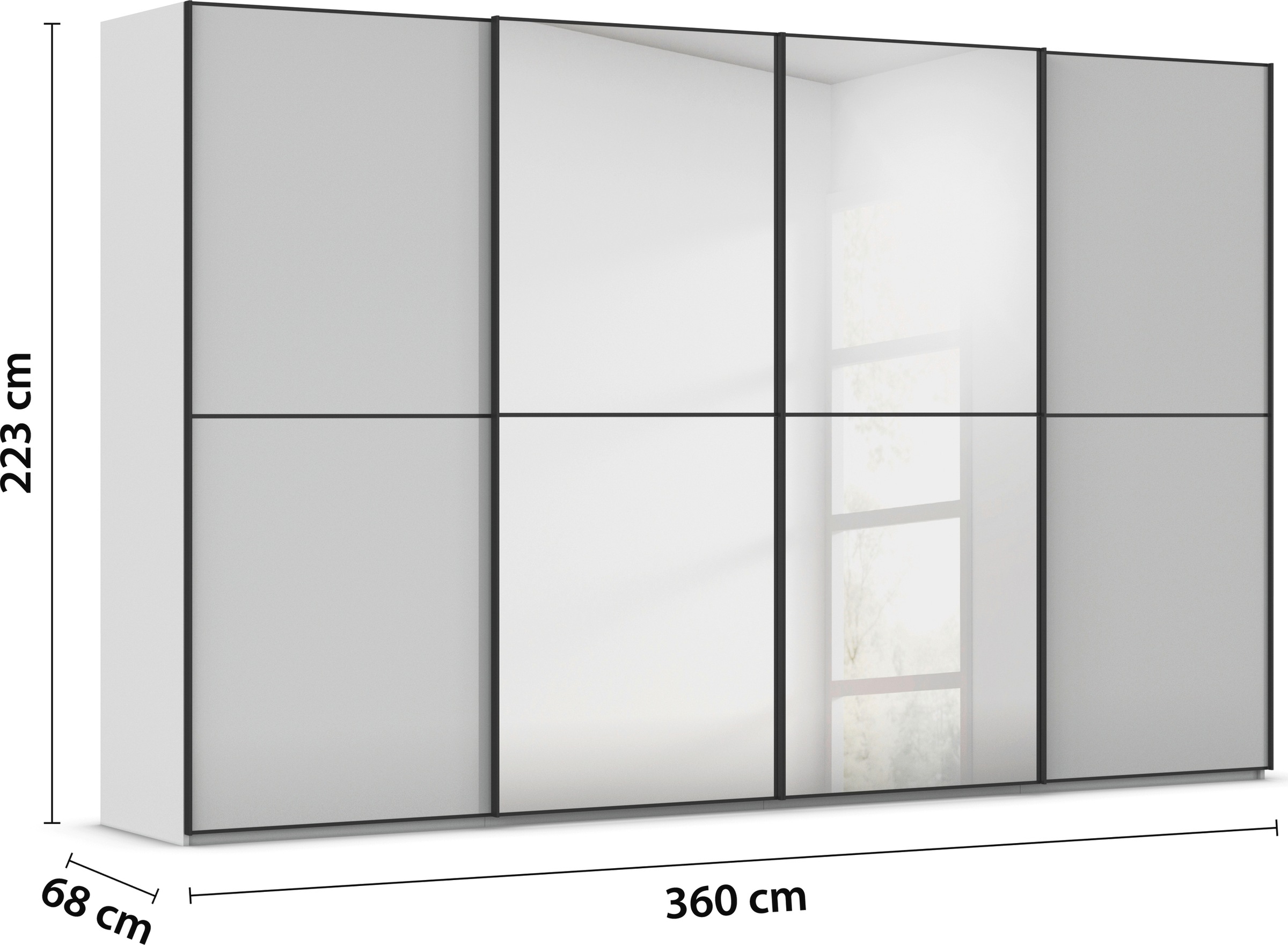 rauch Schwebetürenschrank »Kleiderschrank Schrank Garderobe Schlafzimmerschrank SCALE-DUO«, edle zweigeteilte Türen Spiegel/Glas-Mix 3 Zierleisten MADE IN GERMANY