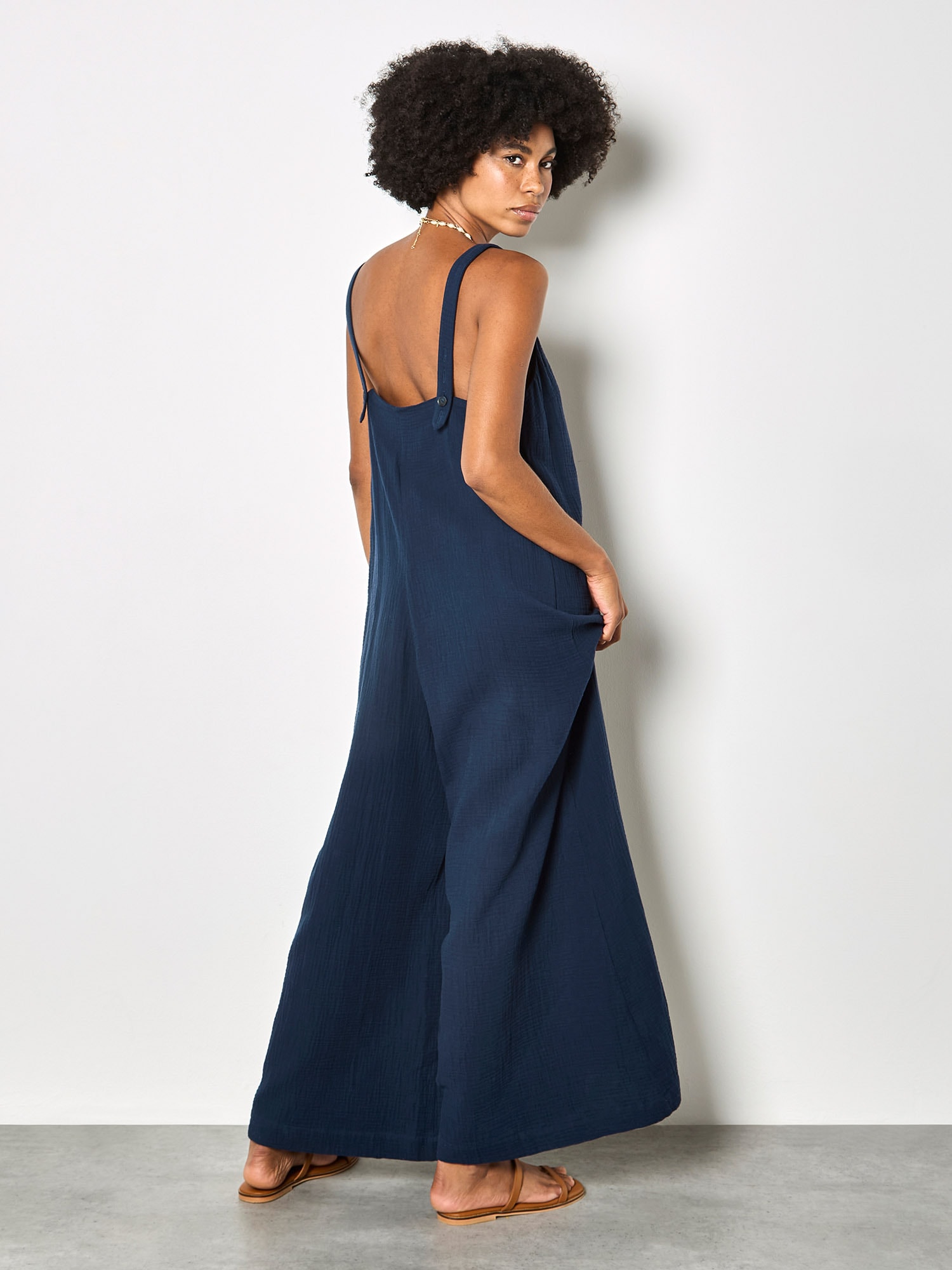 Apricot Jumpsuit »Jumpsuit aus strukturierter Baumwolle« mit weitem Bein