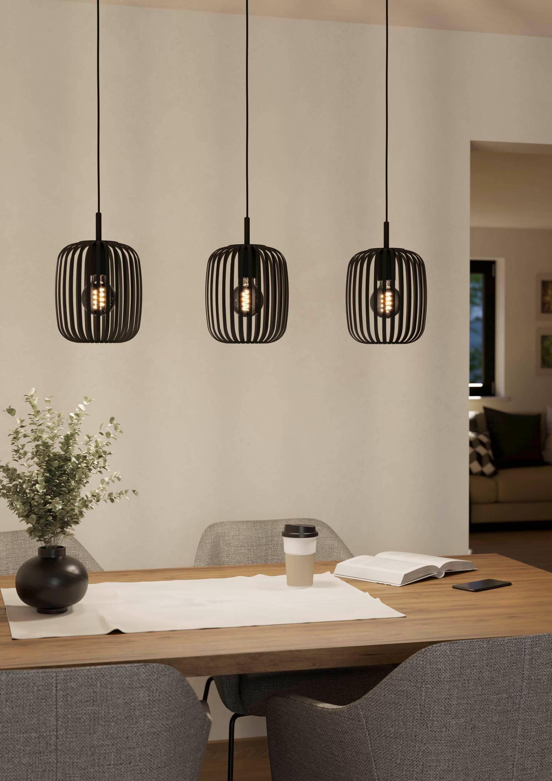 EGLO Pendelleuchte »Hängeleuchte ROMAZZINA, exkl. E27, Stahl in schwarz, Pendellampe«, 3 flammig, Leuchtmittel E27 | ohne Leuchtmittel, Esszimmerlampe, 90x20x110cm, 3-flammig, modern, minimalistisch