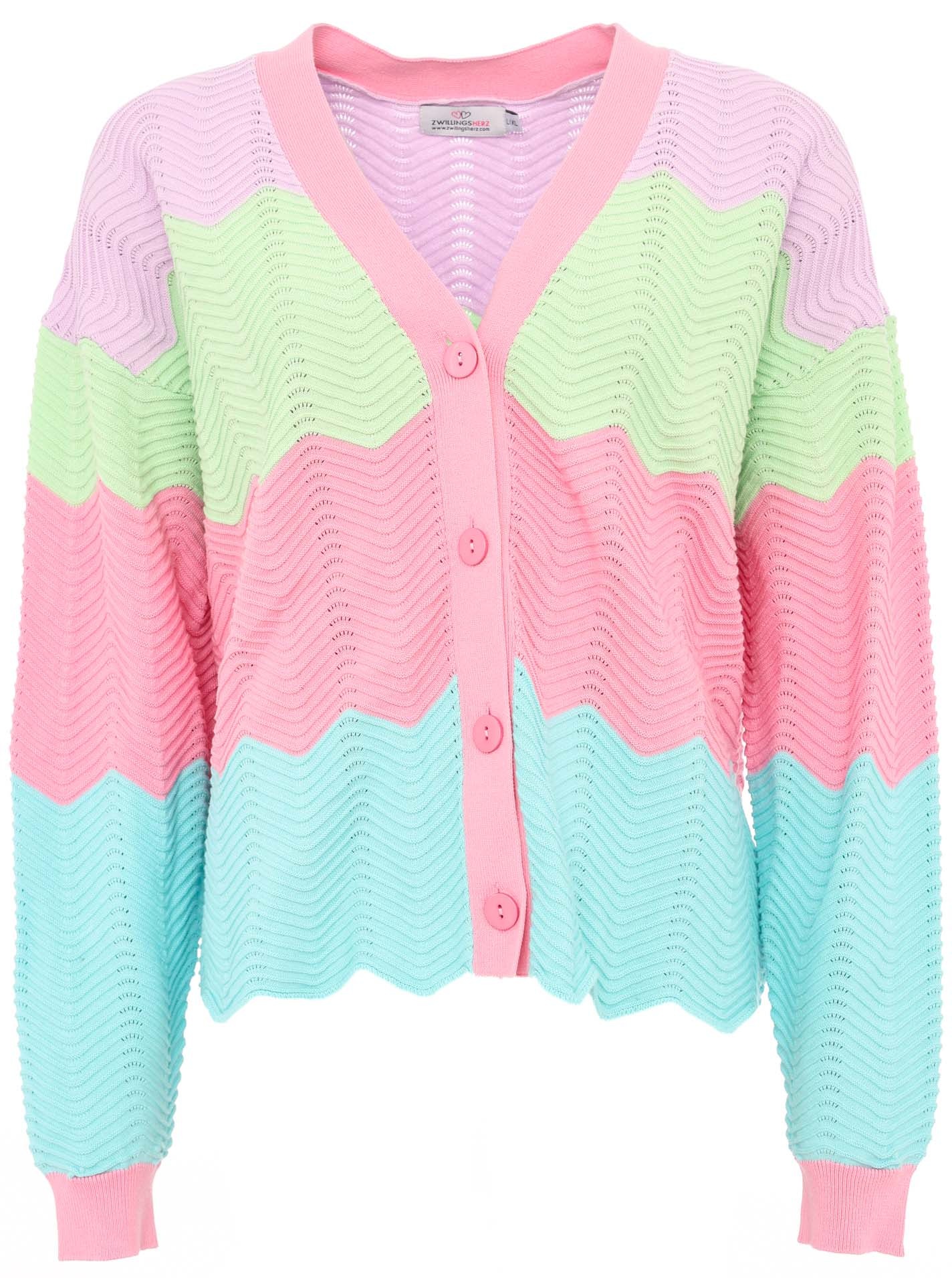 Zwillingsherz Strickjacke "Block Wellen" Langarm, V-Ausschnitt, günstig online kaufen