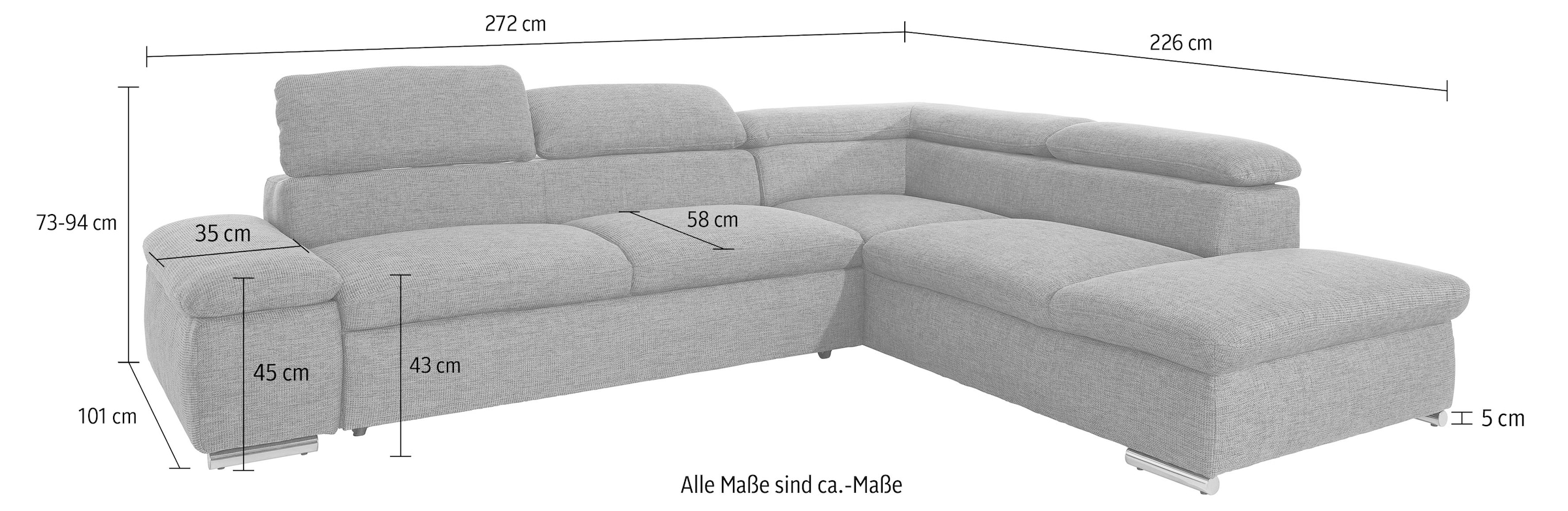 sit&more Ecksofa »Alcatraz L-Form«, wahlweise mit Bettfunktion