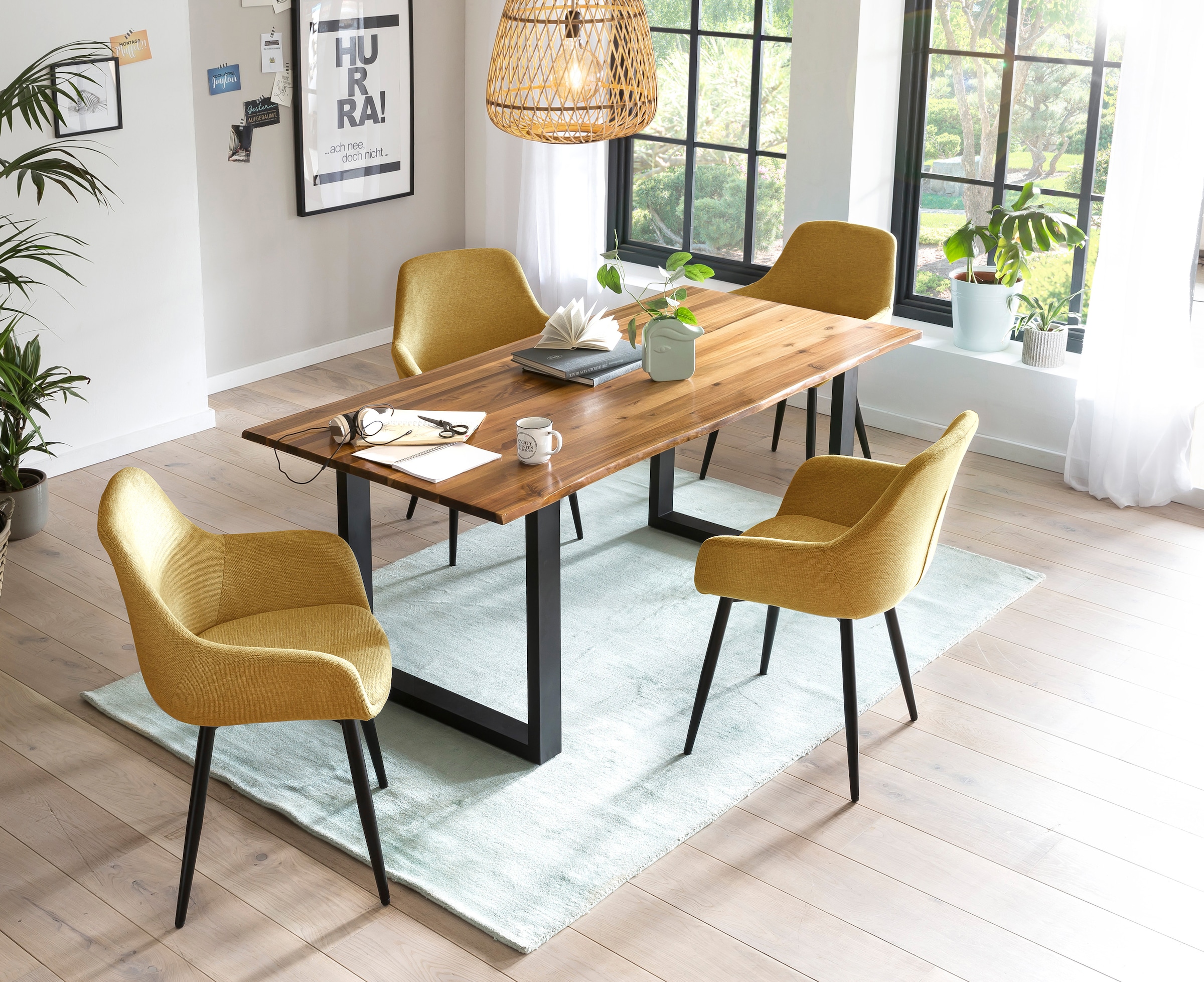 SalesFever Essgruppe "für stilvolles Speisen" Set, 5 Stk. tlg. 5-teiliges Set mit authentischer Baumkanten-Tischplatte