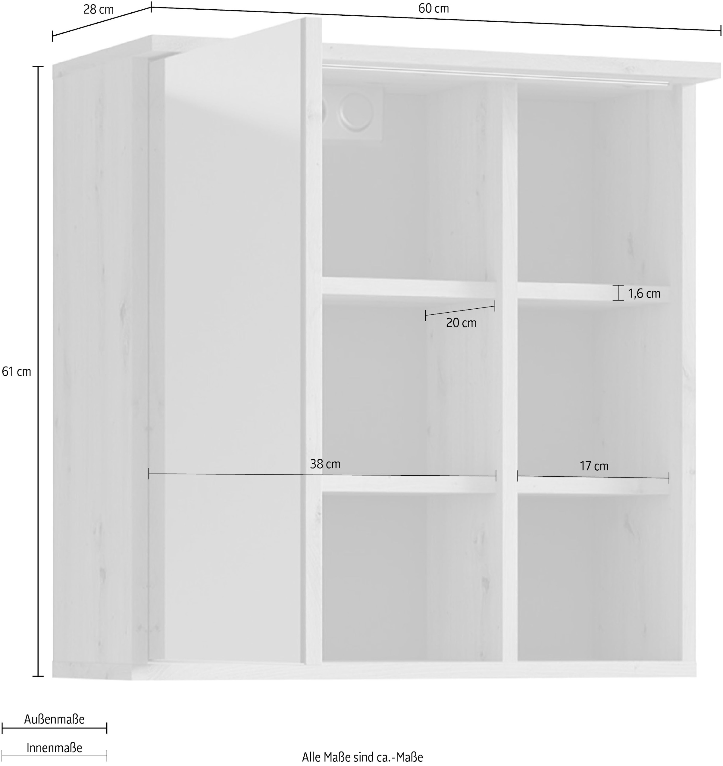 byLIVING Spiegelschrank »Wellness«, inklusive LED Beleuchtung, Breite 60 cm, in Eiche-Optik