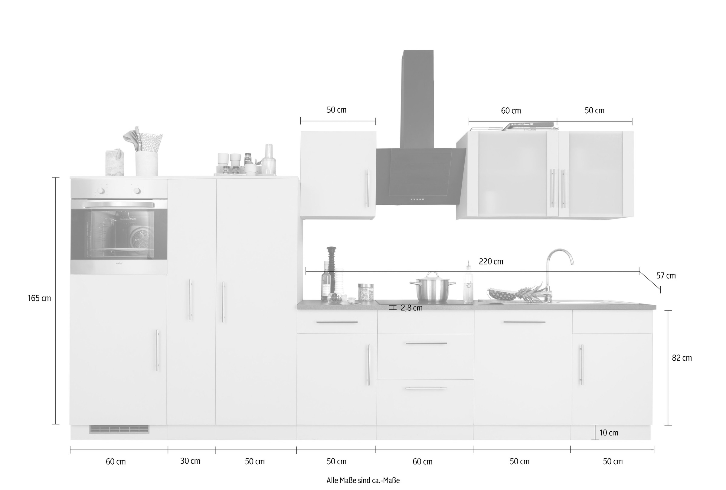 wiho Küchen Küchenzeile »Cali«, mit E-Geräten, Breite 360 cm