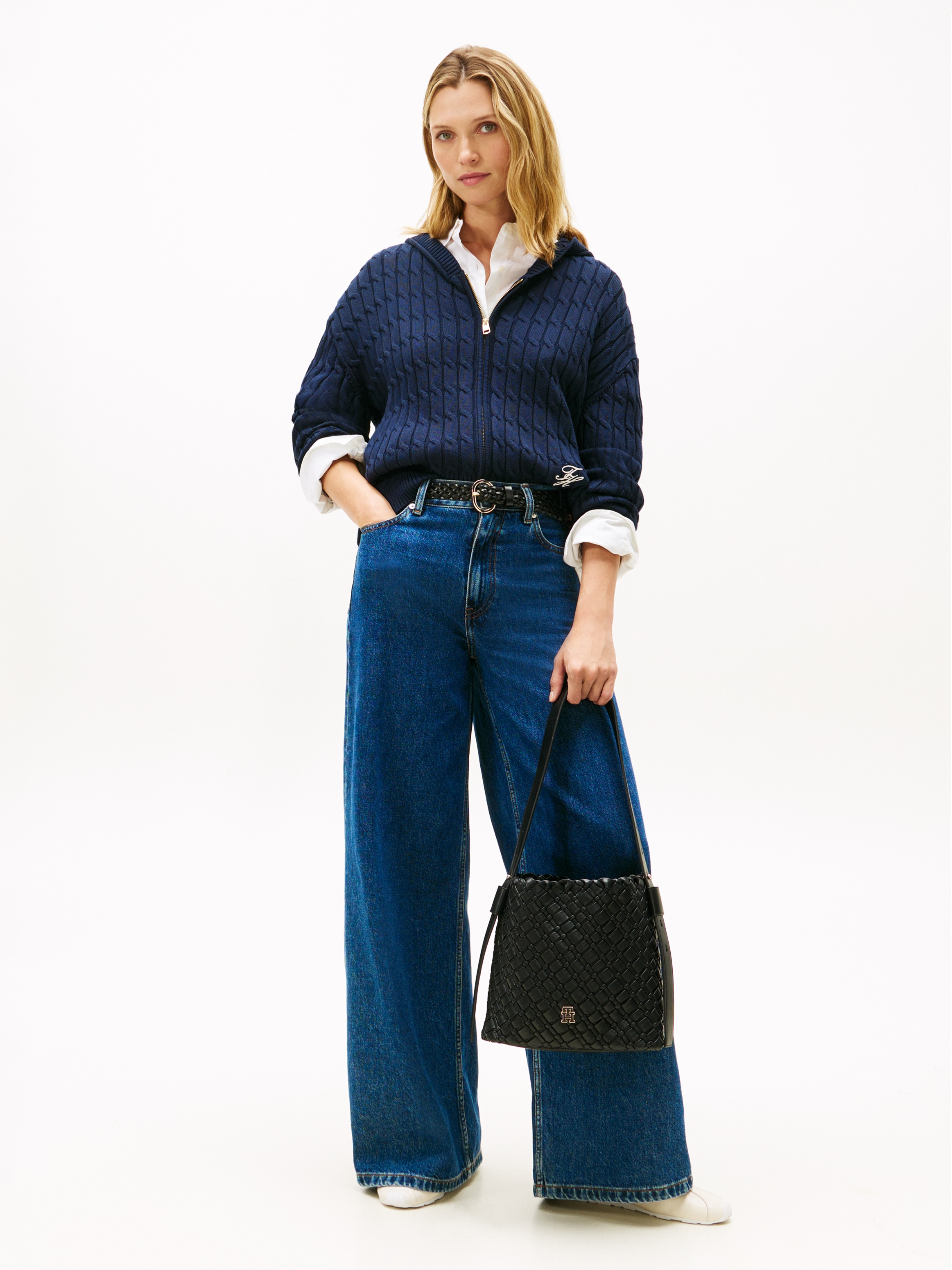 Tommy Hilfiger Kapuzenstrickjacke »CO CABLE MID GG LS ZIP HOODY« mit Zopfstrickmuster