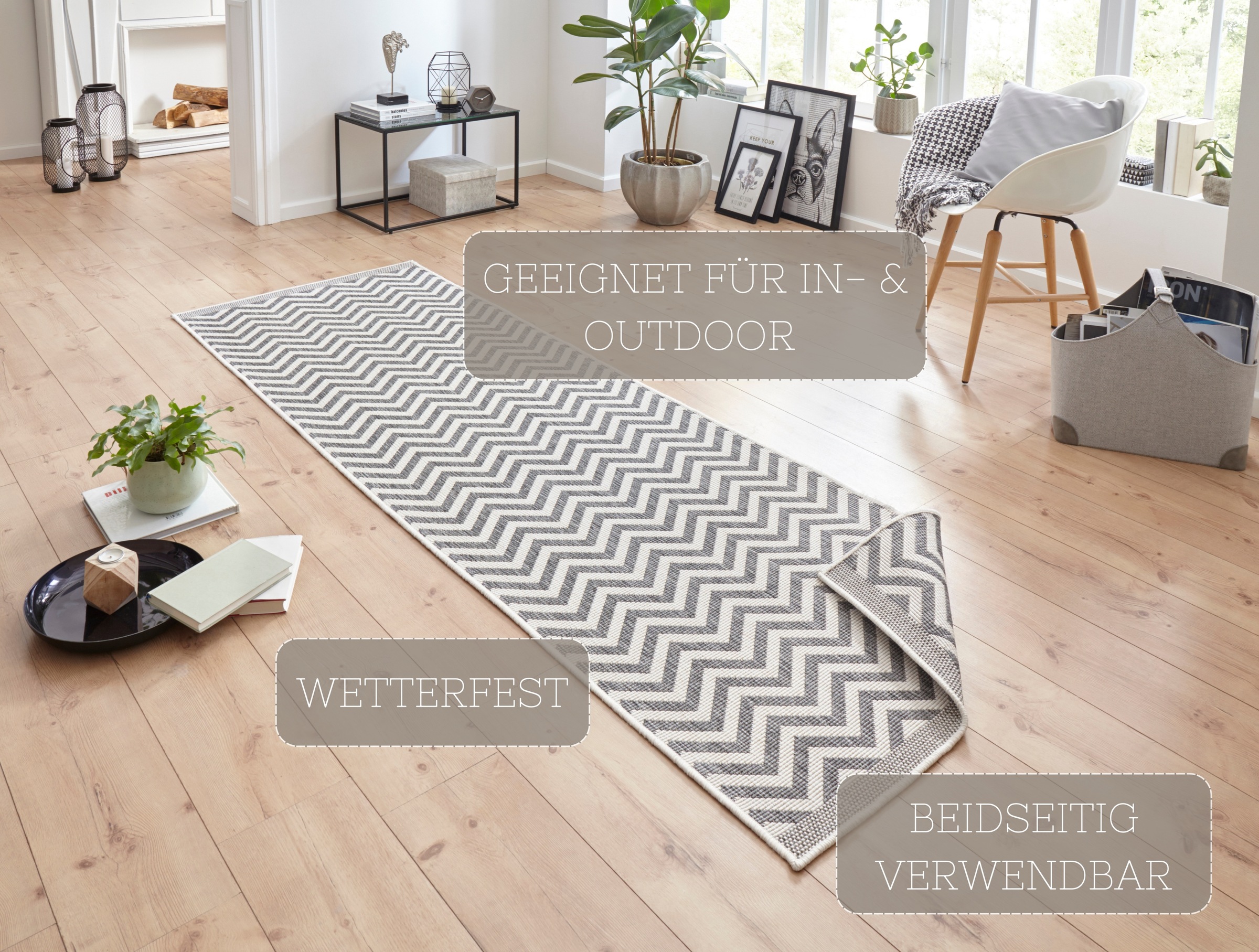 NORTHRUGS Teppich »Palma Wendeteppich«, rechteckig, 5 mm Höhe, In-& Outdoor, Wetterfest, Balkon, Läufer, Wohnzimmer, Wasserfest