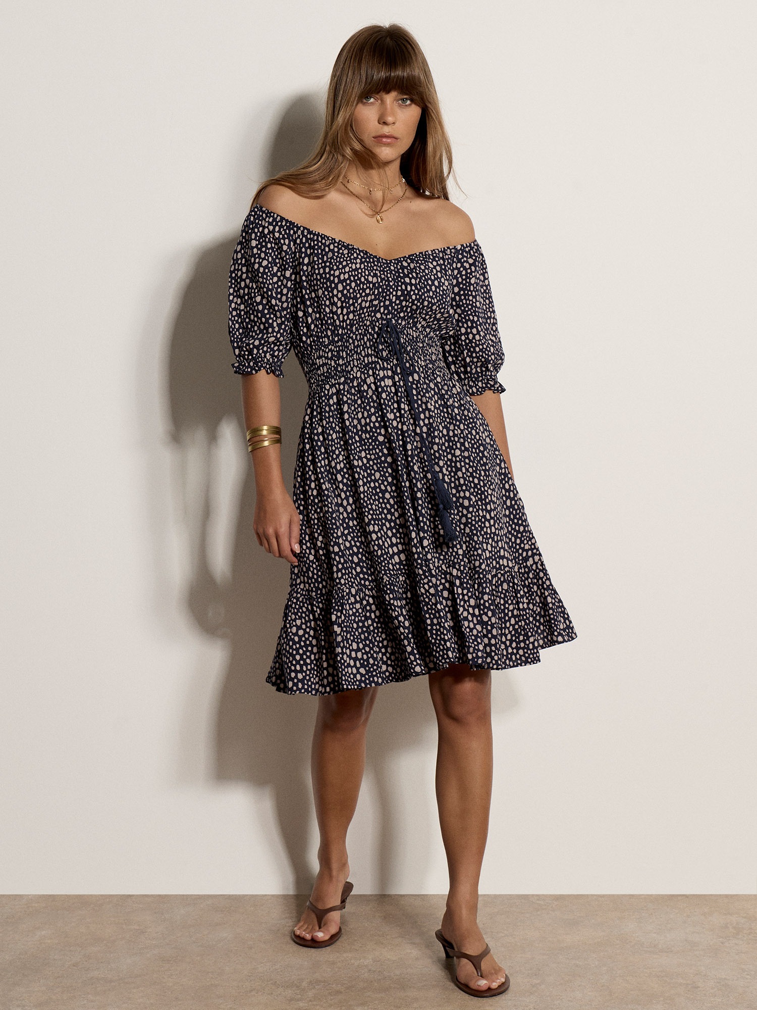 Apricot Minikleid »Gepunktetes Mini-Kleid« mit Bardot-Ausschnitt