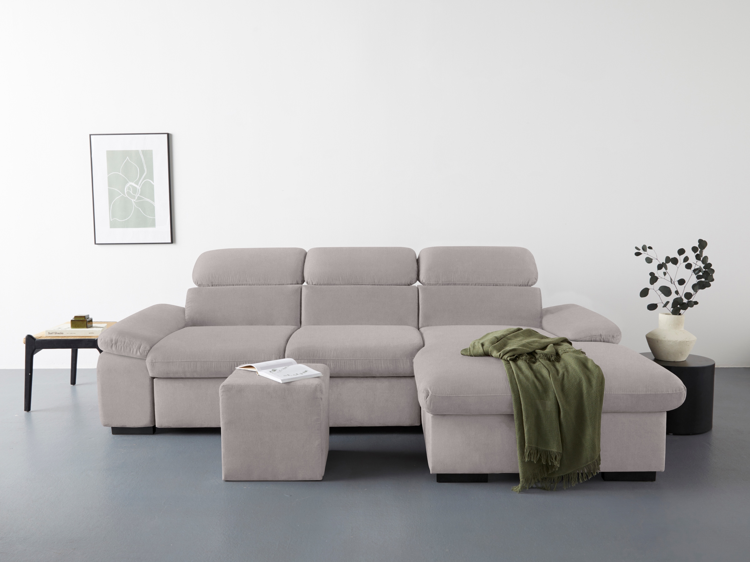 COTTA Ecksofa »Lola L-Form«, (Set, mit Hocker), mit Hocker & Kopfteilfunktion, wahlw. Bett- und Armteilfunktion