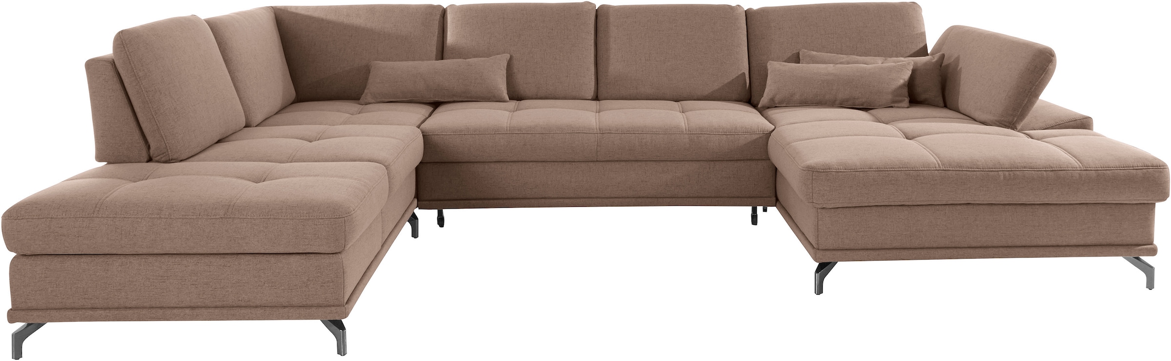 Places of Style Wohnlandschaft »Costello U-Form, mit Sitztiefenverstellung, Armteilverstellung und«, 3 Nierenkissen, optional Bettfunktion und Bettkasten