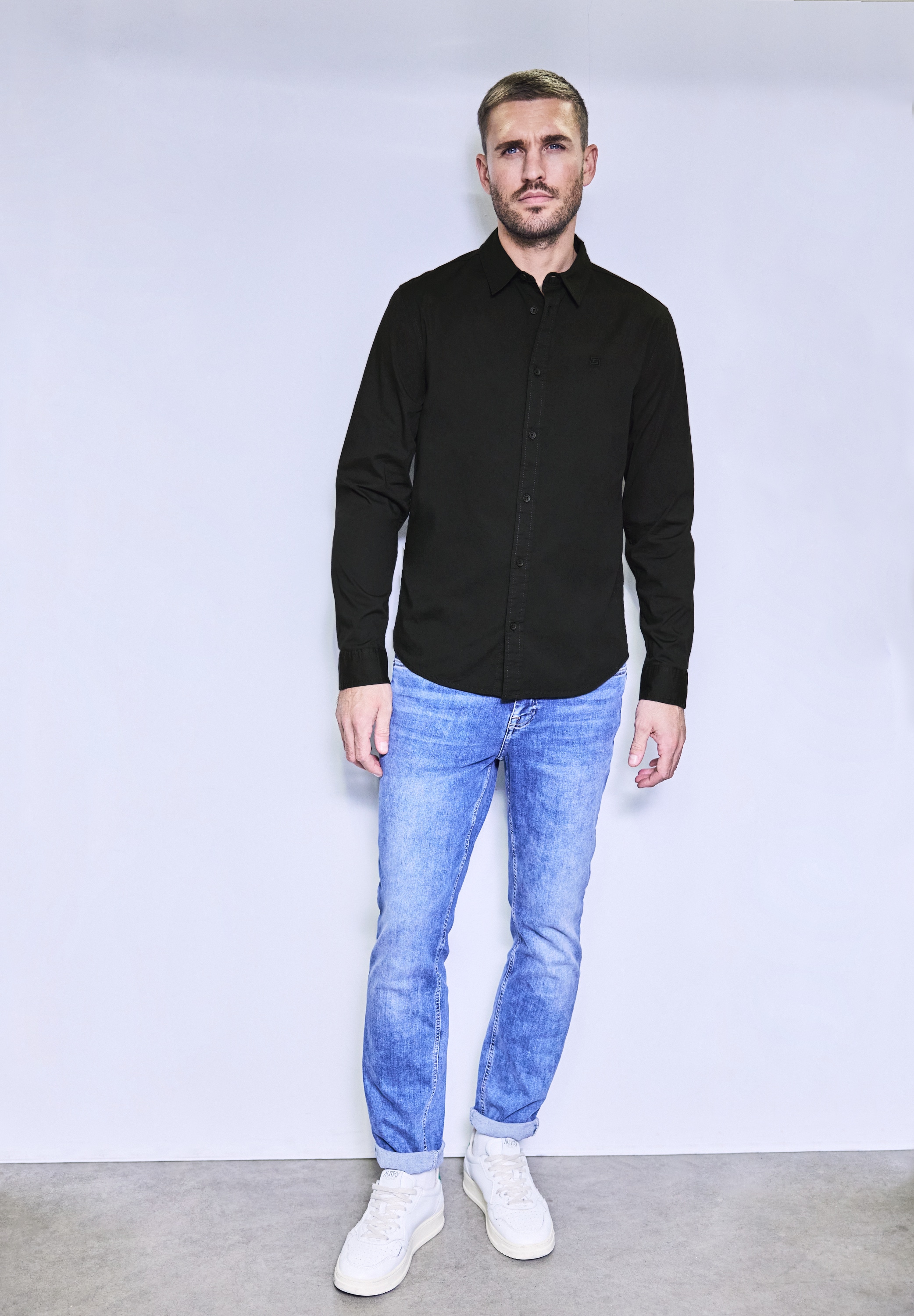 STREET ONE MEN Langarmhemd, aus Baumwolle mit Stretchanteil