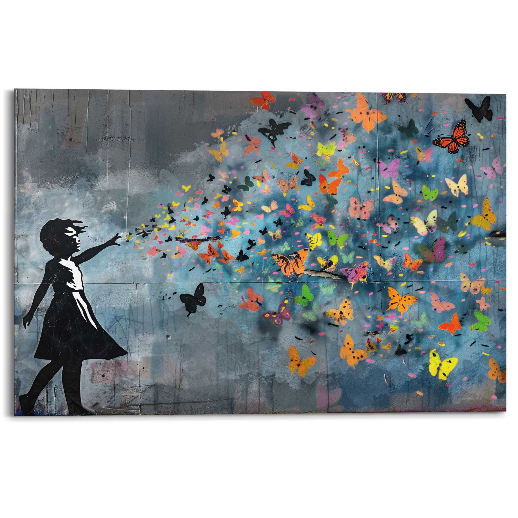 Reinders Deco-Panel "Mädchen im Stil von Banksy" Teenager Zimmer - Nacht - Mehrfarbig - MDF - Kunst - 90x60 cm