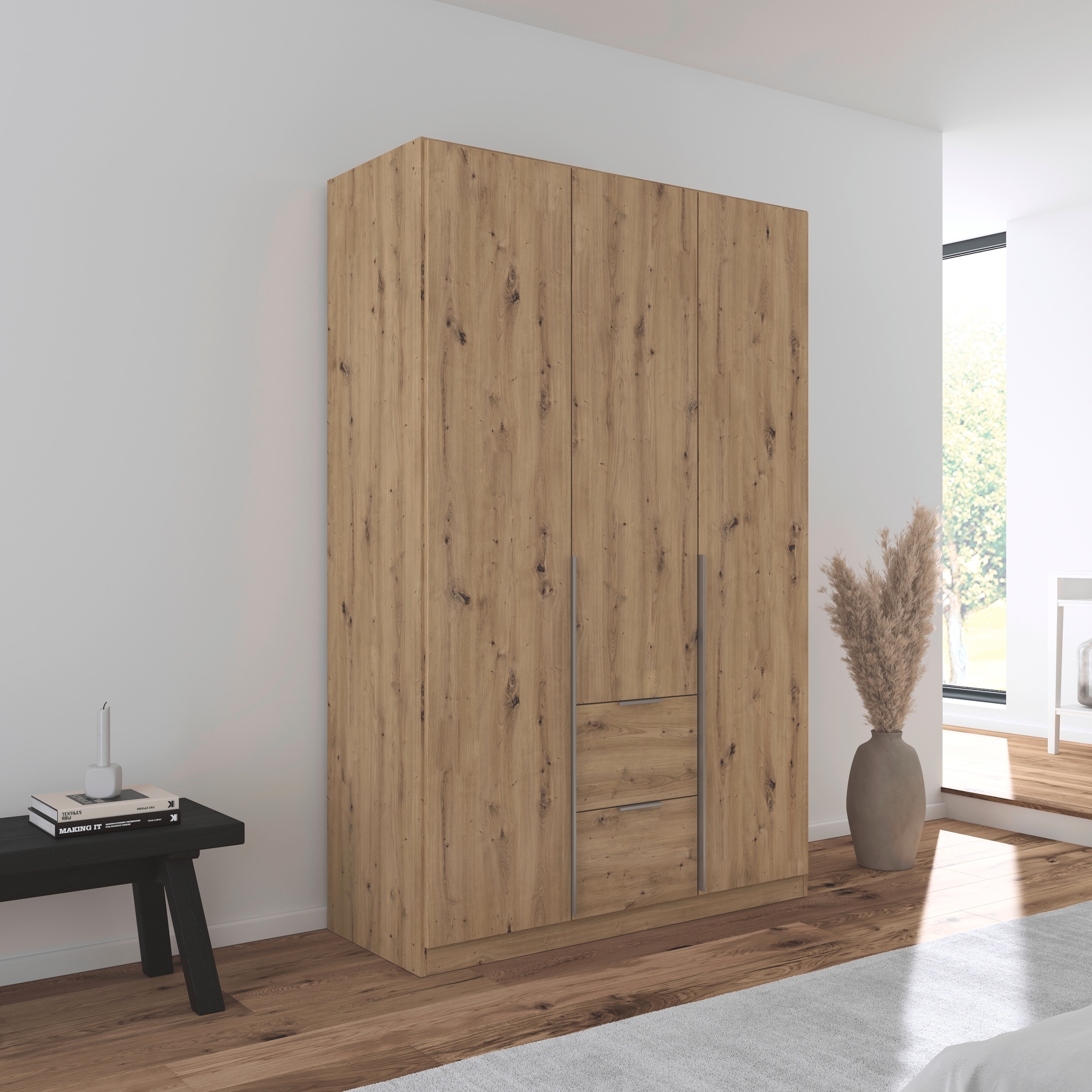 rauch Drehtürenschrank »Kleiderschrank Schrank Garderobe AGORDO mit Dekor- oder Hochglanzfront«, (in zwei Griff-Farben mit Dekor- oder Hochglanzfront), mit Außenschubkästen, in 6 Breiten und 2 Höhen MADE IN GERMANY