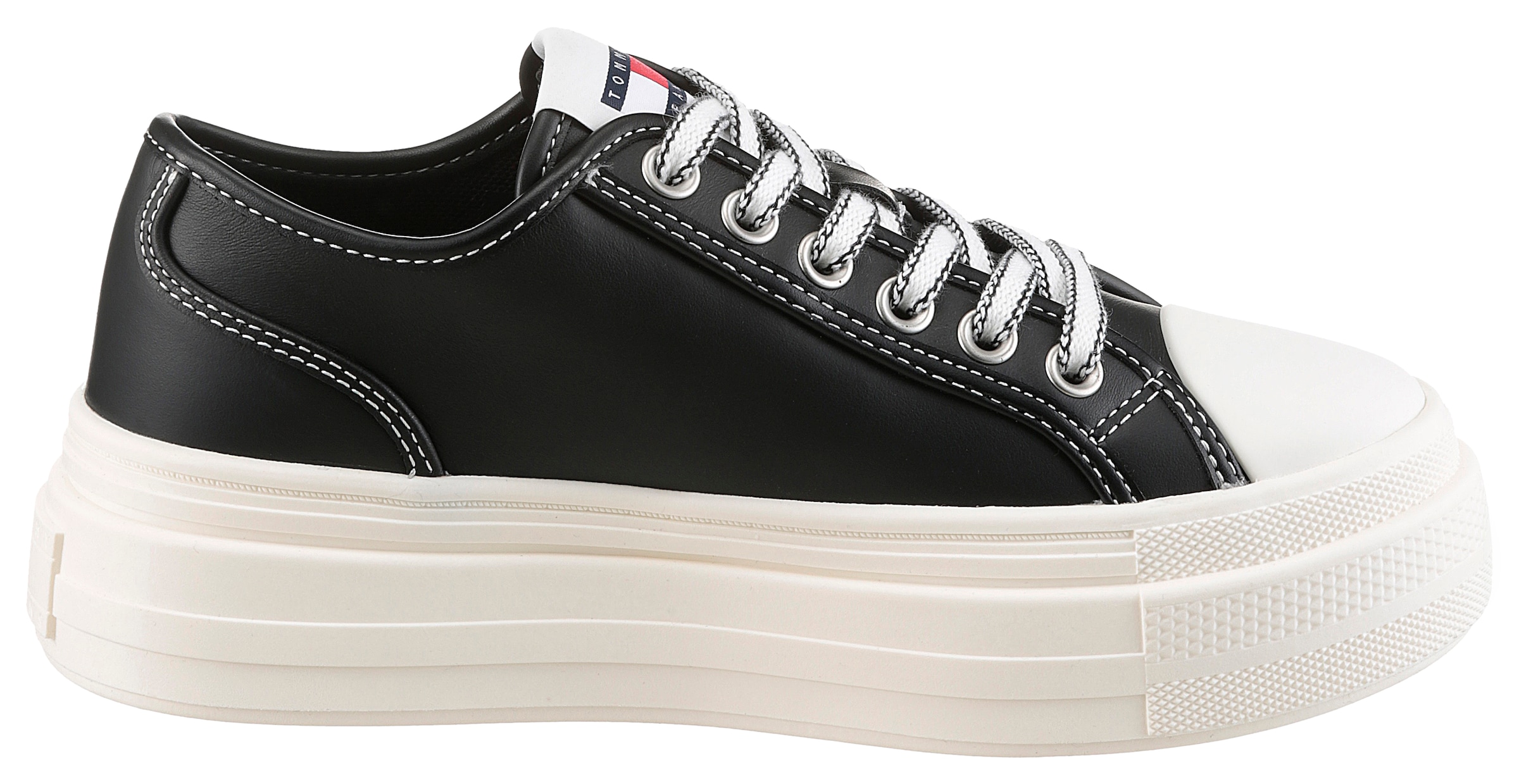 Tommy Jeans Plateausneaker »TJW FOXING VULC LC LEATHER«, Freizeitschuh, Halbschuh, Schnürschuh, Kontrast-Schnürsenkel