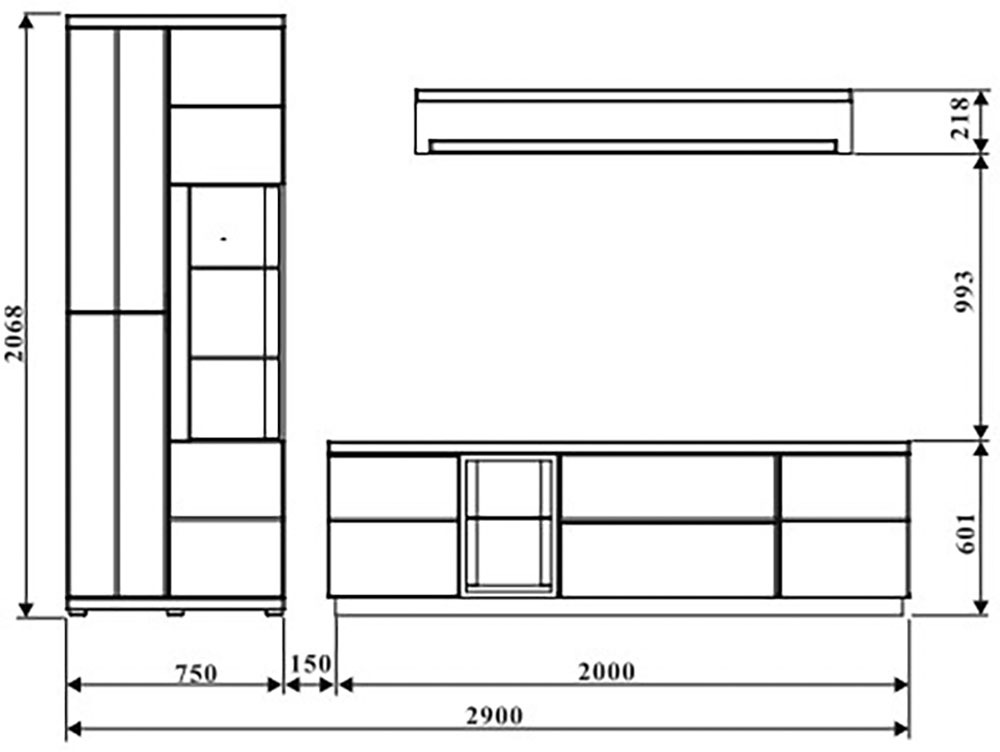 Innostyle Wohnwand »Donna Wohnwand, 290x207x50 (BxHxT) Echtkork Absetzung« 3 Stk. tlg.