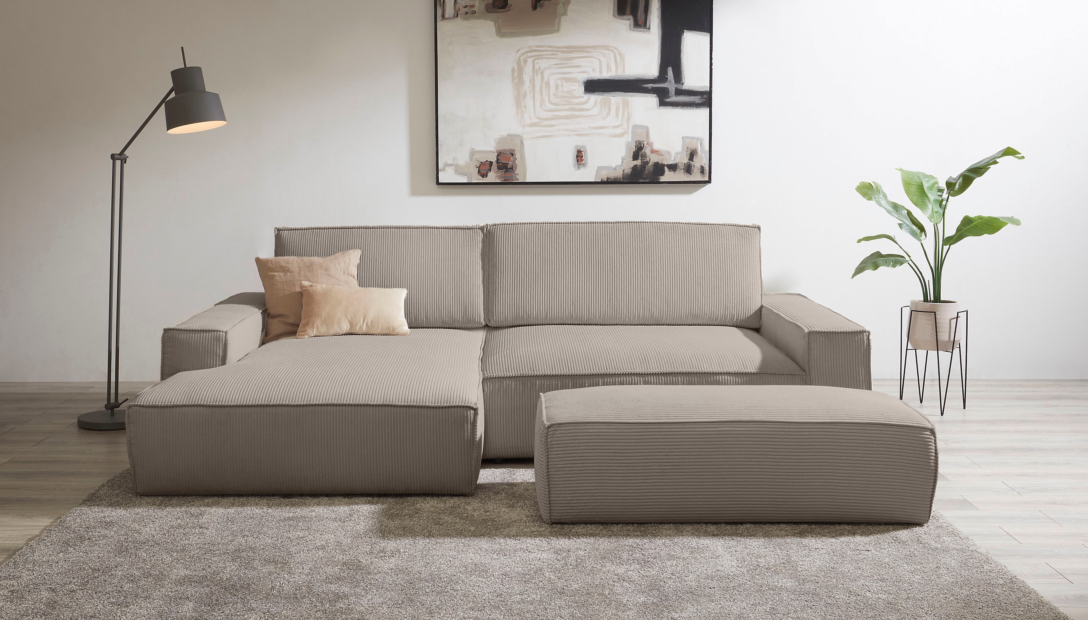 OTTO home Polsterecke "SHERWOOD XXL tief, L-Form, Schlaffunktion, Bigsofa, Cord, Leinenoptik" stellbar zum Schlafsofa (Krokodilverbinder), Cord, Leinenoptik