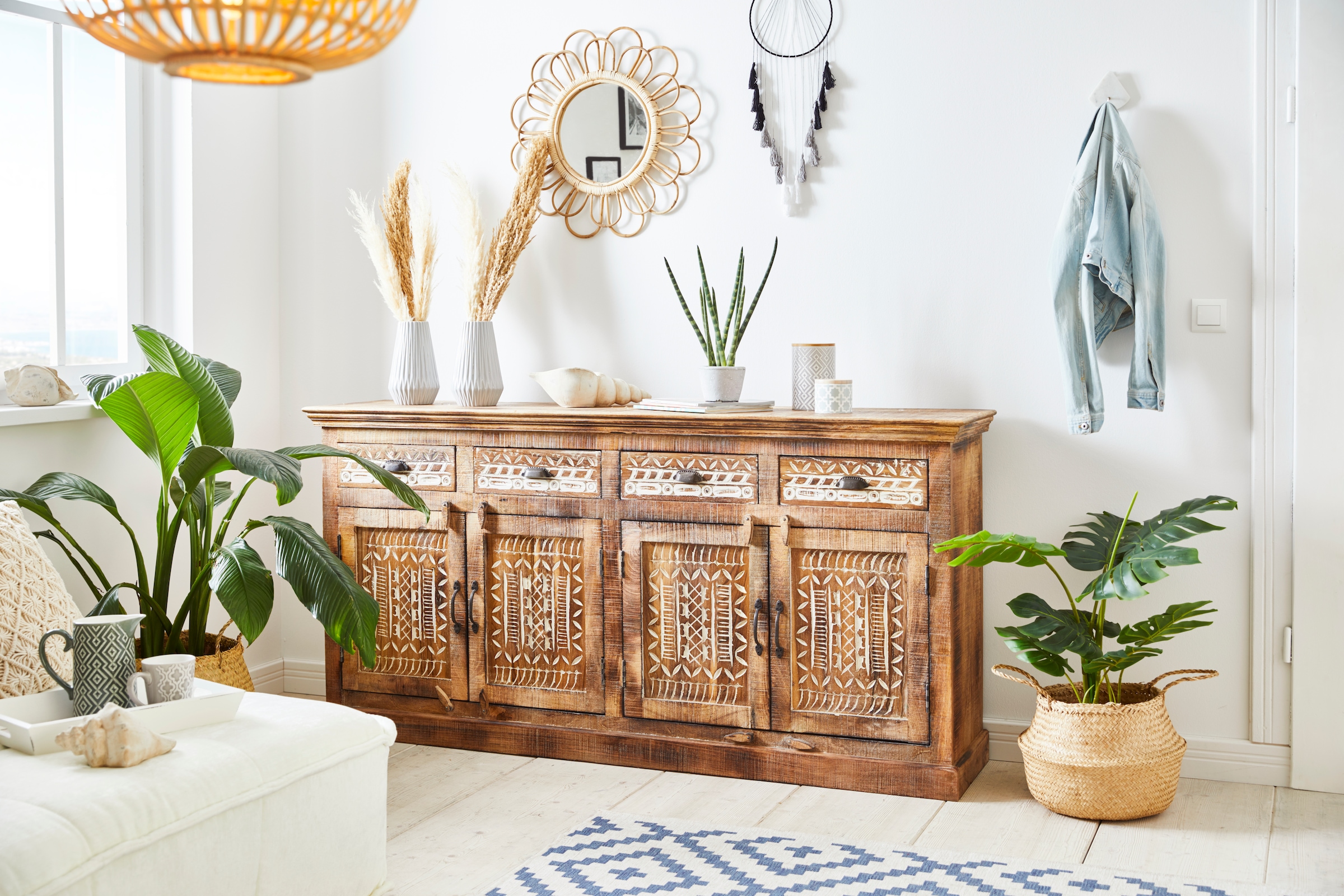 OTTO home Sideboard "Maneesh" Kommode aus massivem Mangoholz, viele Stauraummöglichkeiten, B/ 179cm