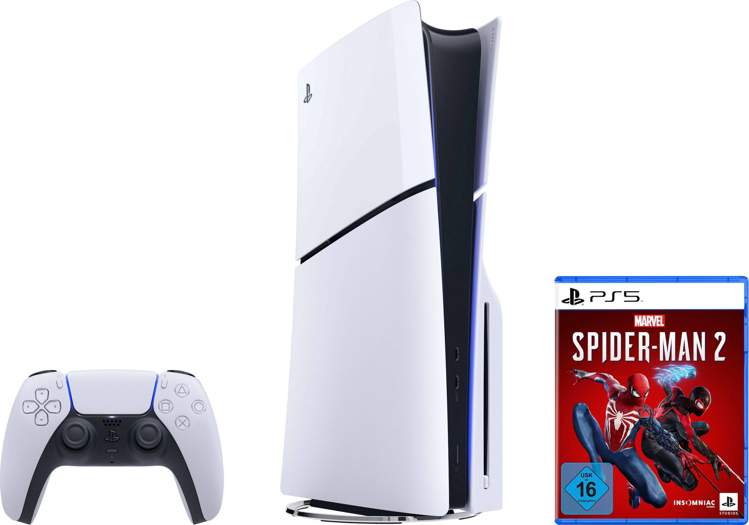 PLAYSTATION 5 Konsolen-Set "Disk Edition (Slim) + MARVEL’S SPIDER-MAN 2", B:35,8cm H:9,6cm T:21,6cm, schwarz-weiß, Spielekonsolen