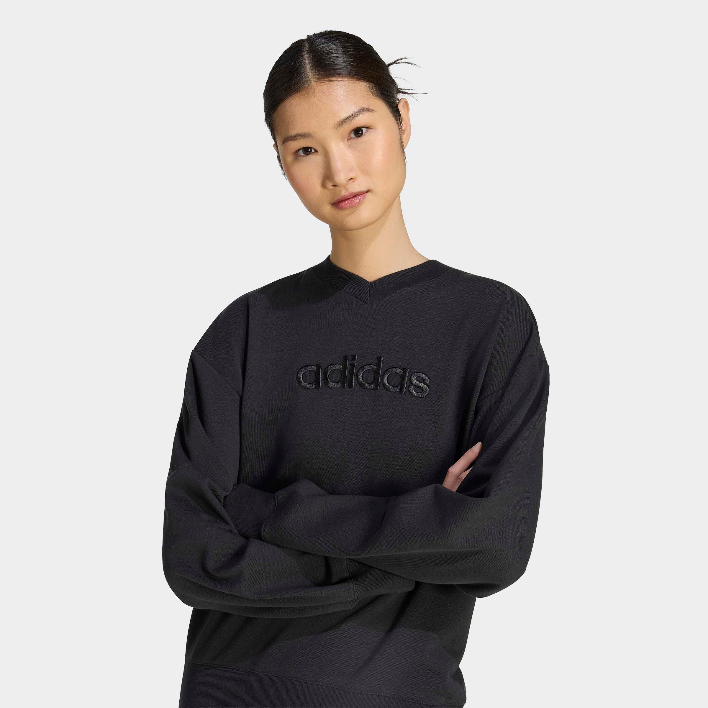 adidas Sportswear Sweatshirt »SEASONAL ESSENTIALS SATIN-, V-AUSSCHNITT«, mit V-Ausschnitt, ohne Verschluss, in normaler Länge
