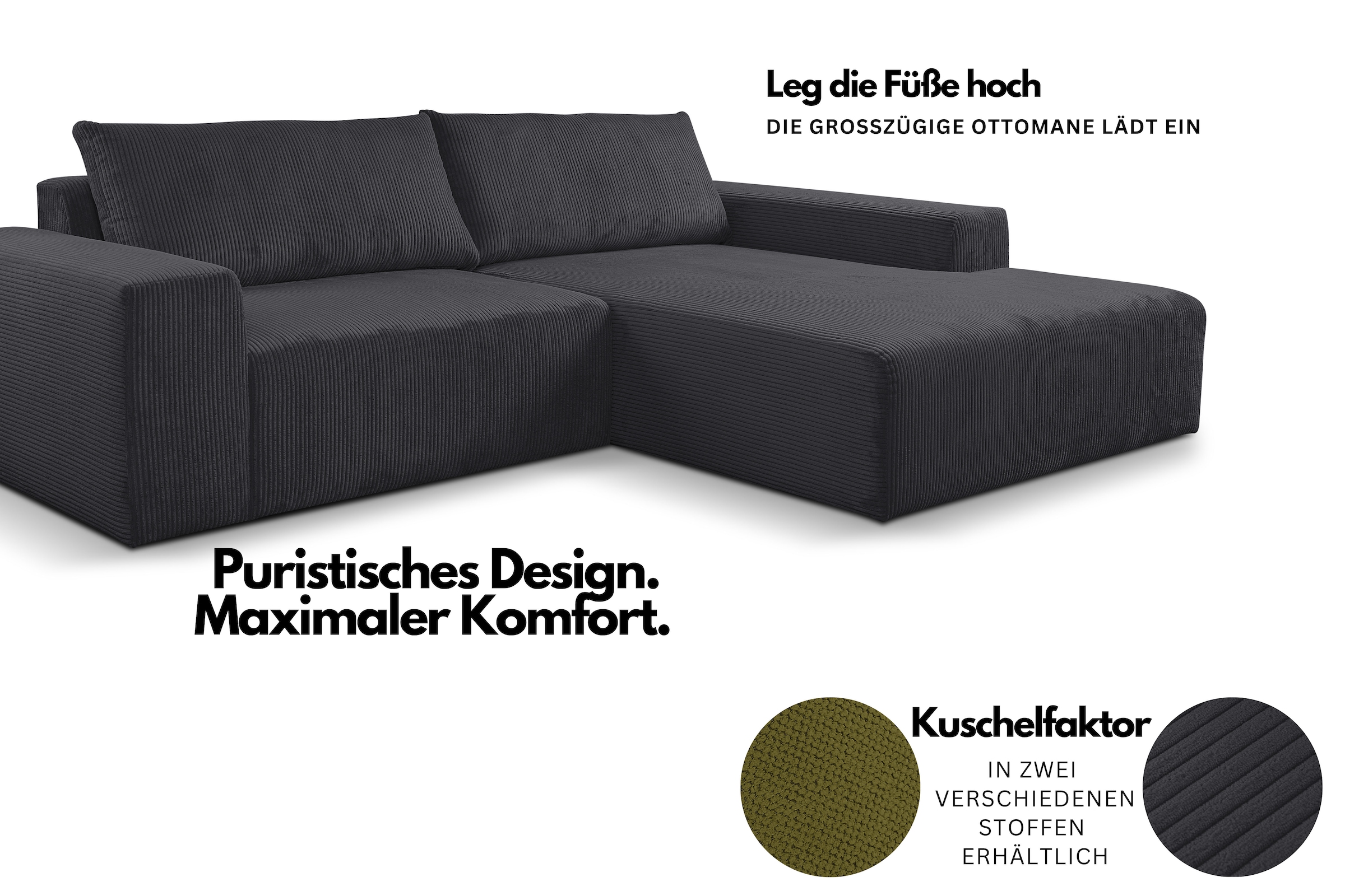 WERK2 Ecksofa »Rio kubisches, aktuelles Design, breite Armlehnen, bequem, viel Platz« Cord, L-Form