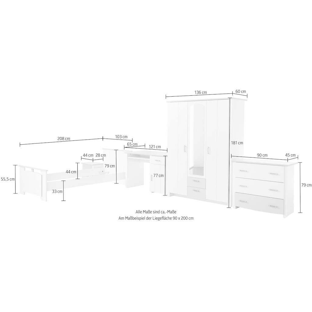 Parisot Jugendzimmer-Set »Biotiful«, (Set, 4 St., Bett, Nachttisch, Schrank, Kommode, Schreibtisch)