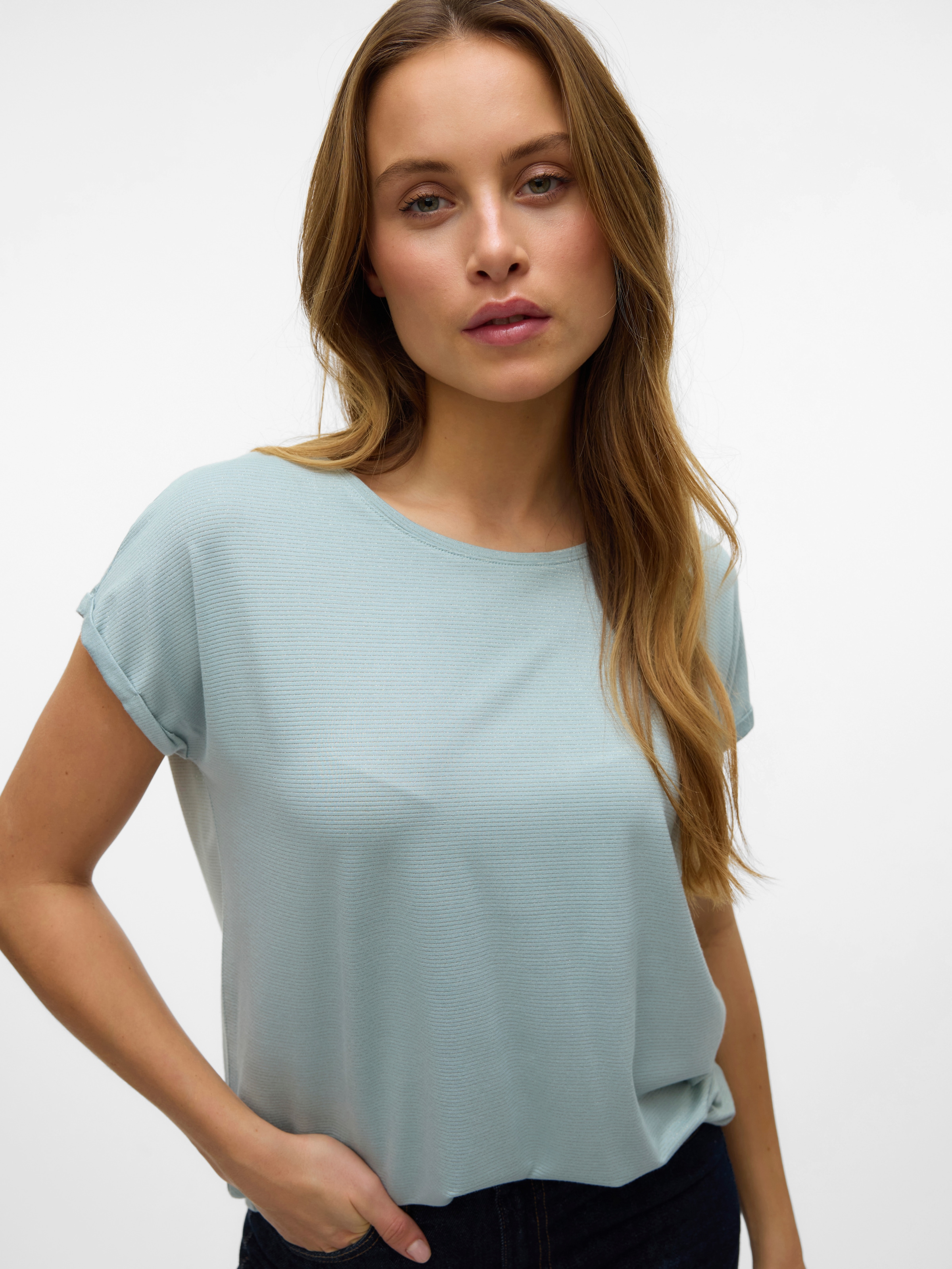 Vero Moda Rundhalsshirt »VMLAVA PLAIN SS TOP LUREX STRIPE«