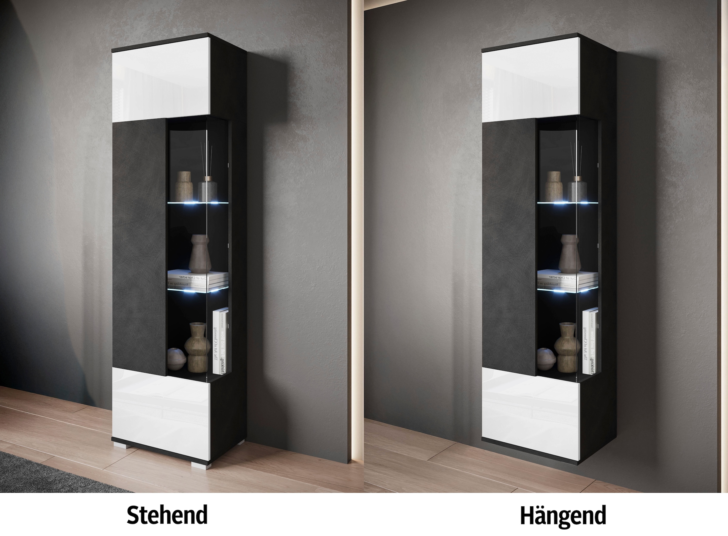 INOSIGN Vitrine »Kenia, stehend und hängend, Türanschlag wechselbar«, (1 St.), Vitrineschrank mit Glastüren 160 cm Höhe