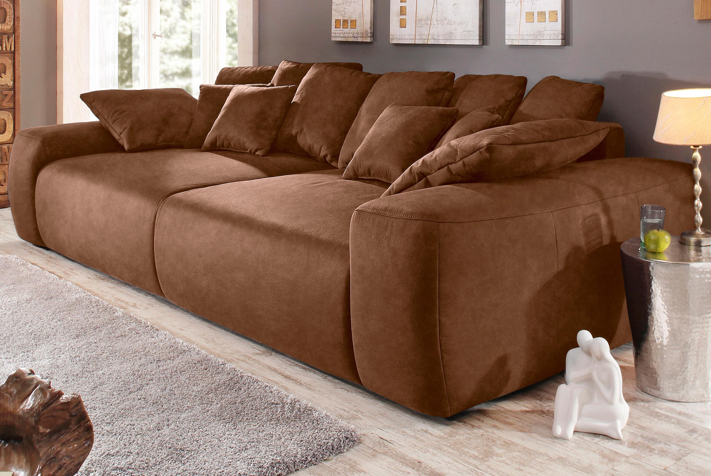 Home affaire Big-Sofa "Sundance", Boxspringfederung, Breite 302 cm, Lounge Sofa mit vielen losen Kissen