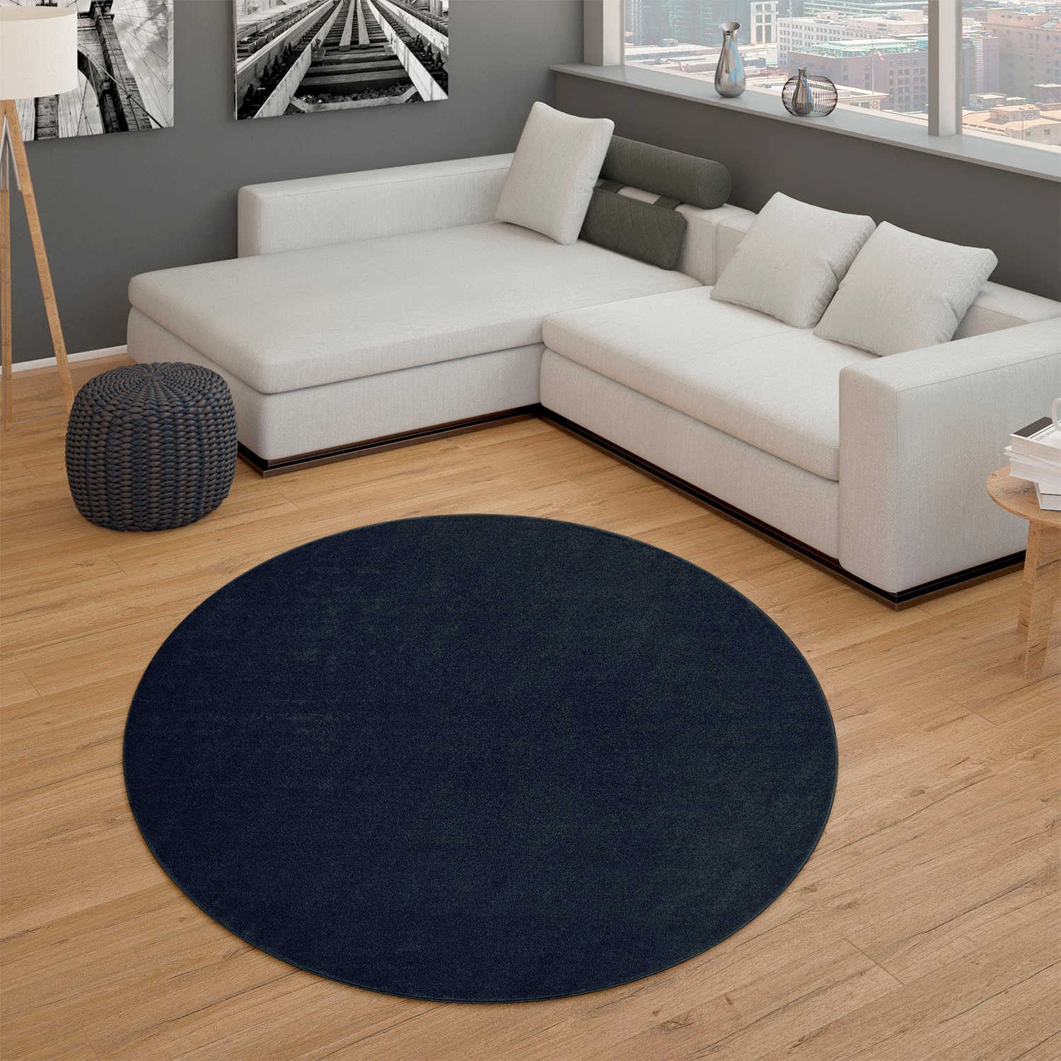 Paco Home Teppich »Porto 890«, rund, 13 mm Höhe, Kurzflor, Uni-Farben, ideal im Wohnzimmer & Schlafzimmer