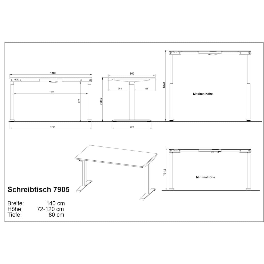 GERMANIA Büromöbel-Set »Mailand, inkl. Schreibtisch (elektr. höhenverstellbar) & Rollcontainer«, (2 tlg.)