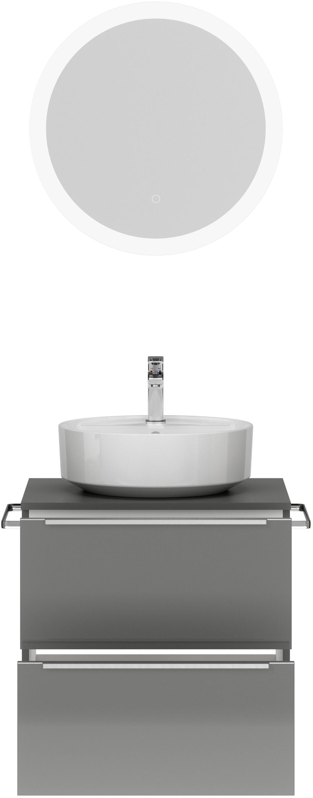 nobilia® Badmöbel-Set »Alvene«, (2 St., vormontiert, mit Soft-Close), Hochglanz, inkl. Spiegel mit Touch-Sensor, in vier Breiten