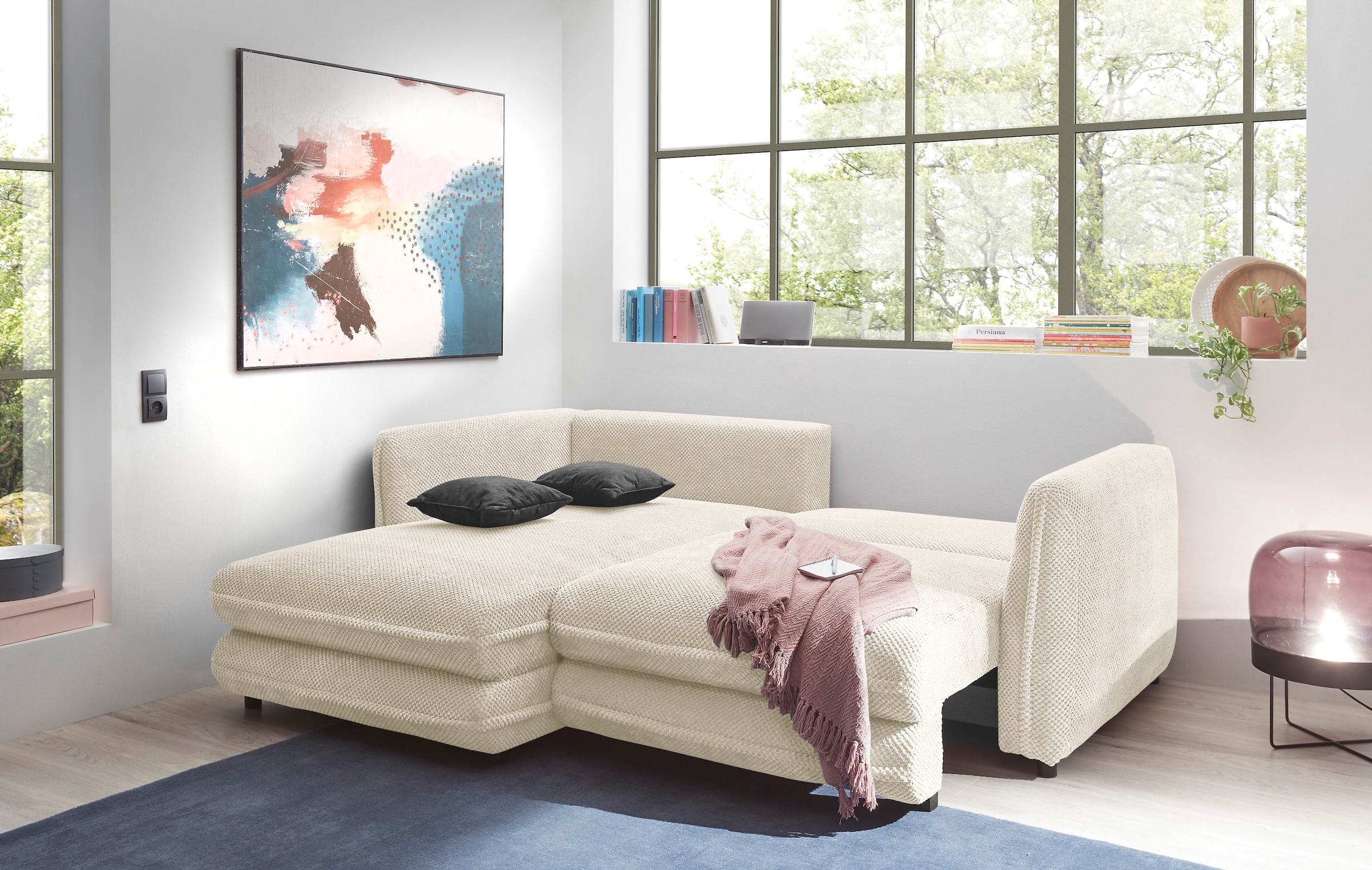 ED EXCITING DESIGN Ecksofa »Stanley L-Form«, mit Bettfunktion, Bettkasten & 2 Zierkissen