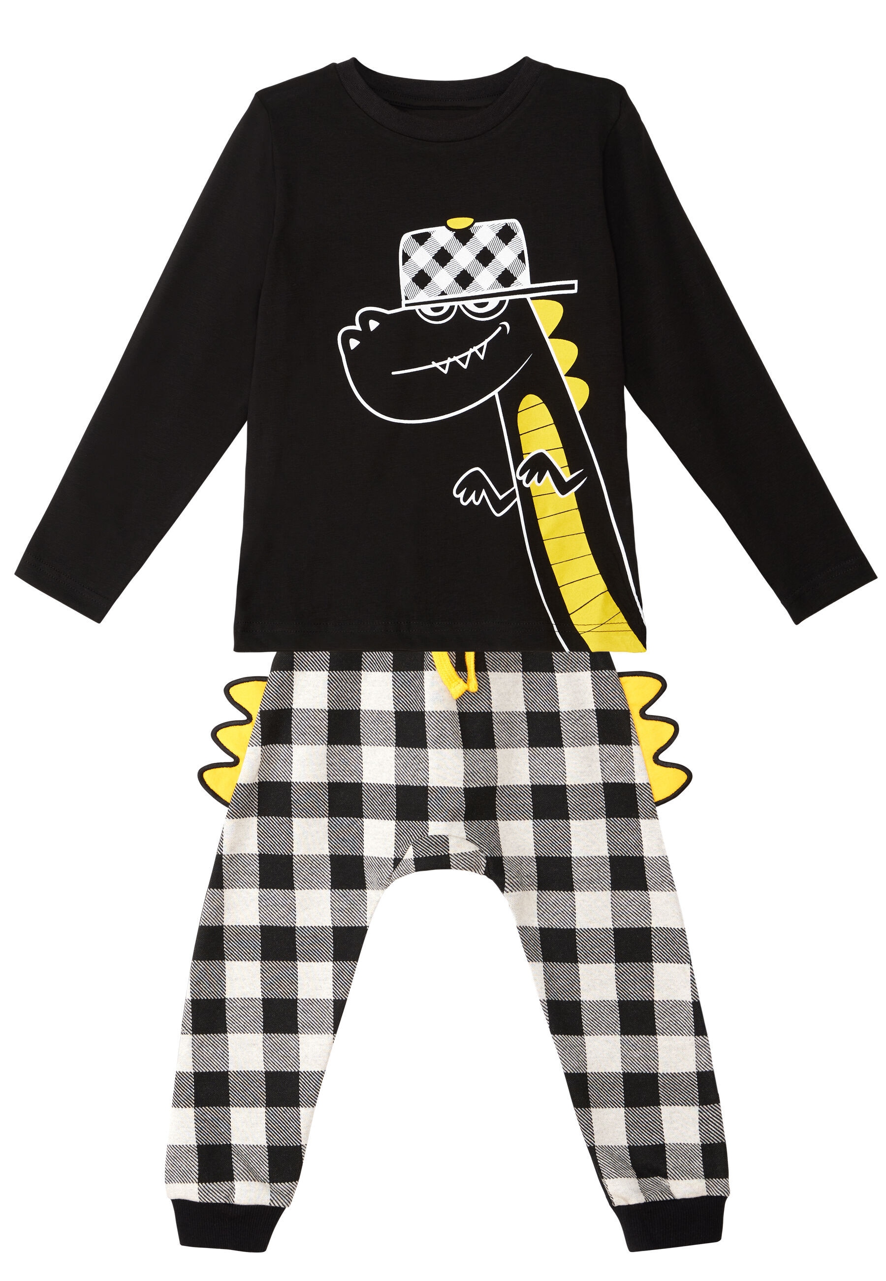 Denokids Hausanzug »Plaid Dino«, (2 tlg.), mit Dinosaurieraufdruck