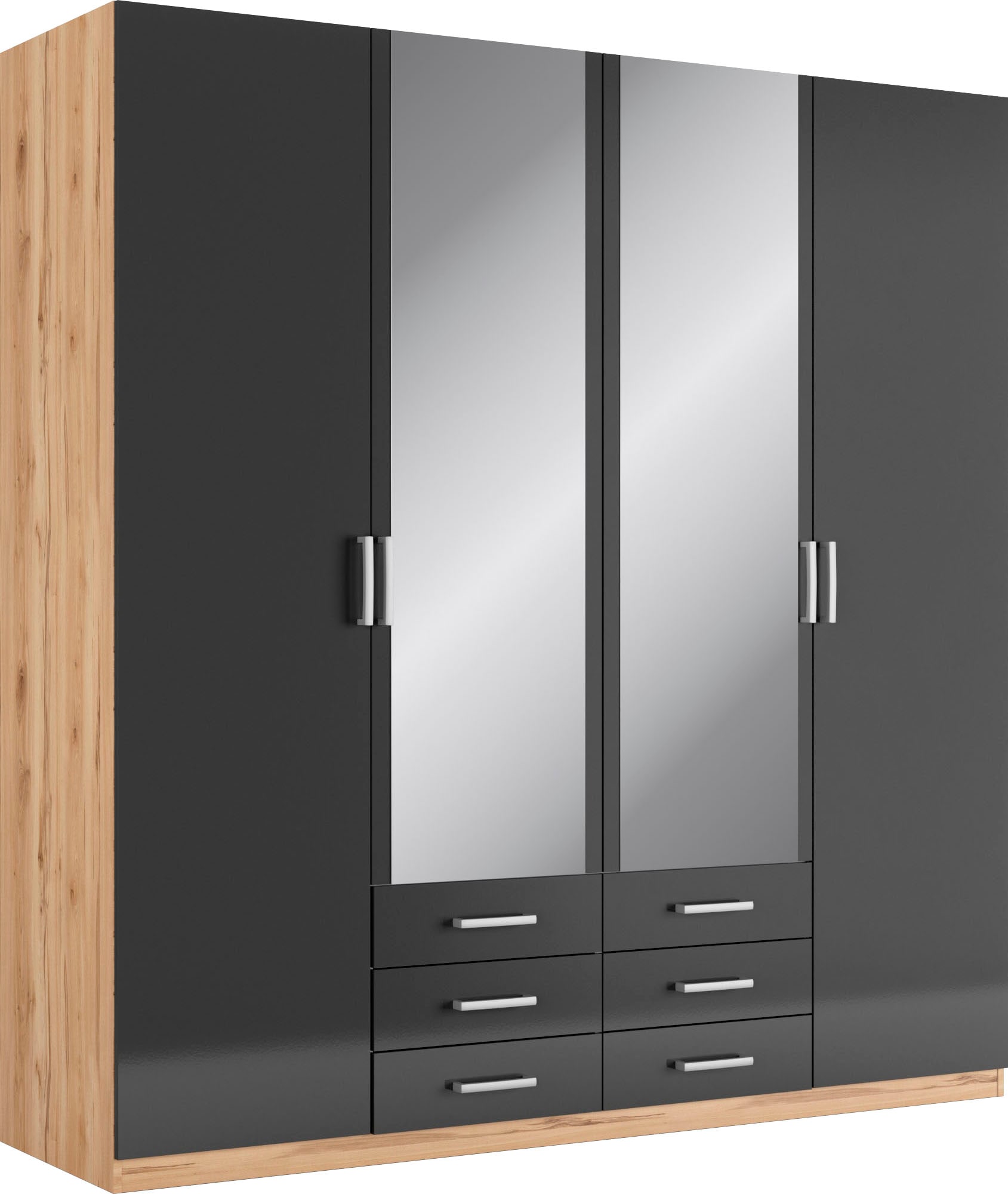 Kleiderschrank PRIESS, B:185cm H:193cm T:56cm, schwarz, Holzwerkstoff, Schlafzimmer, Schränke, "Amsterdam", mit oder ohne LED-Beleuchtung
