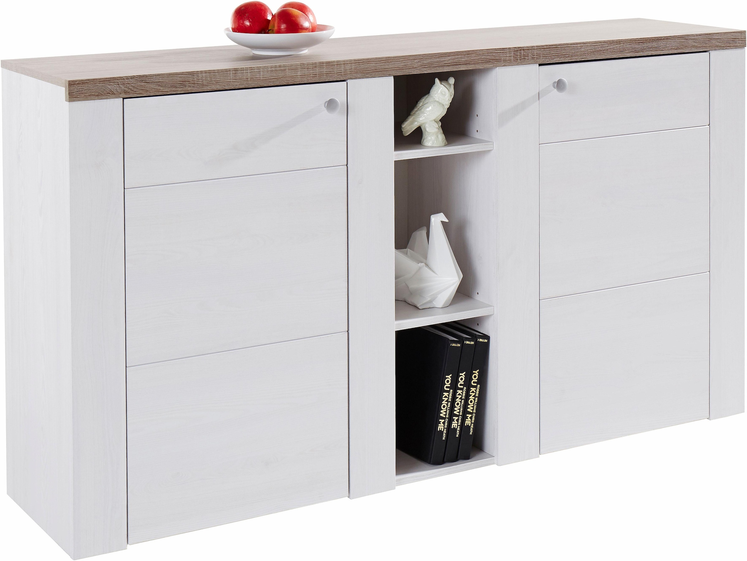 Home affaire Sideboard »Larona, zeitlose Kommode mit 2 Türen, Türkommode, Breite 155 cm,«, Höhe 84 cm, viel Stauraum, Anrichte mit dekorativer Rahmenoptik