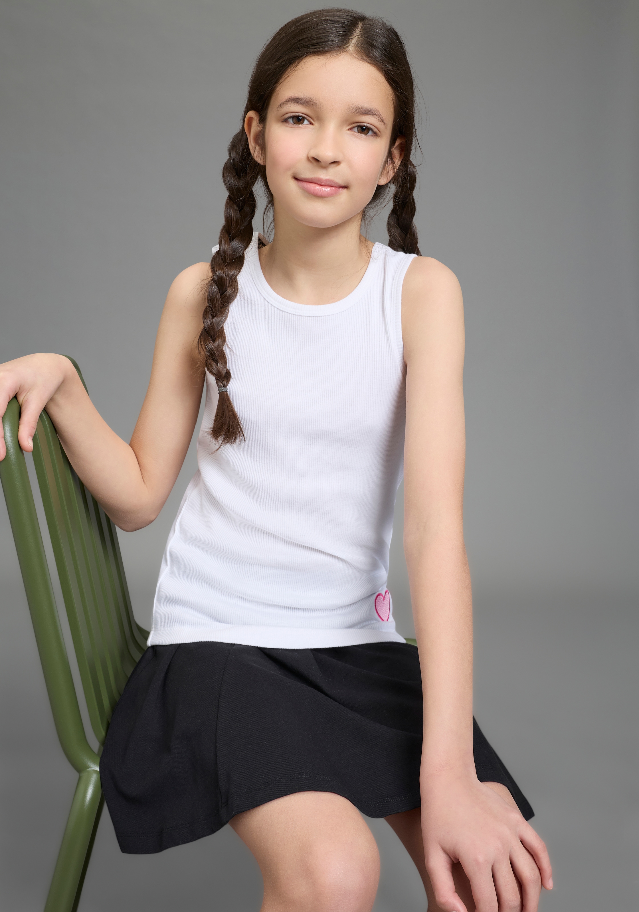 H.I.S Ripptanktop »3er Pack H.I.S Ripp-Tops mit Stickerei« Packung, 3, 3 tlg. für Mädchen, ärmelloses Design, aus Baumwolle, elastische Rippware