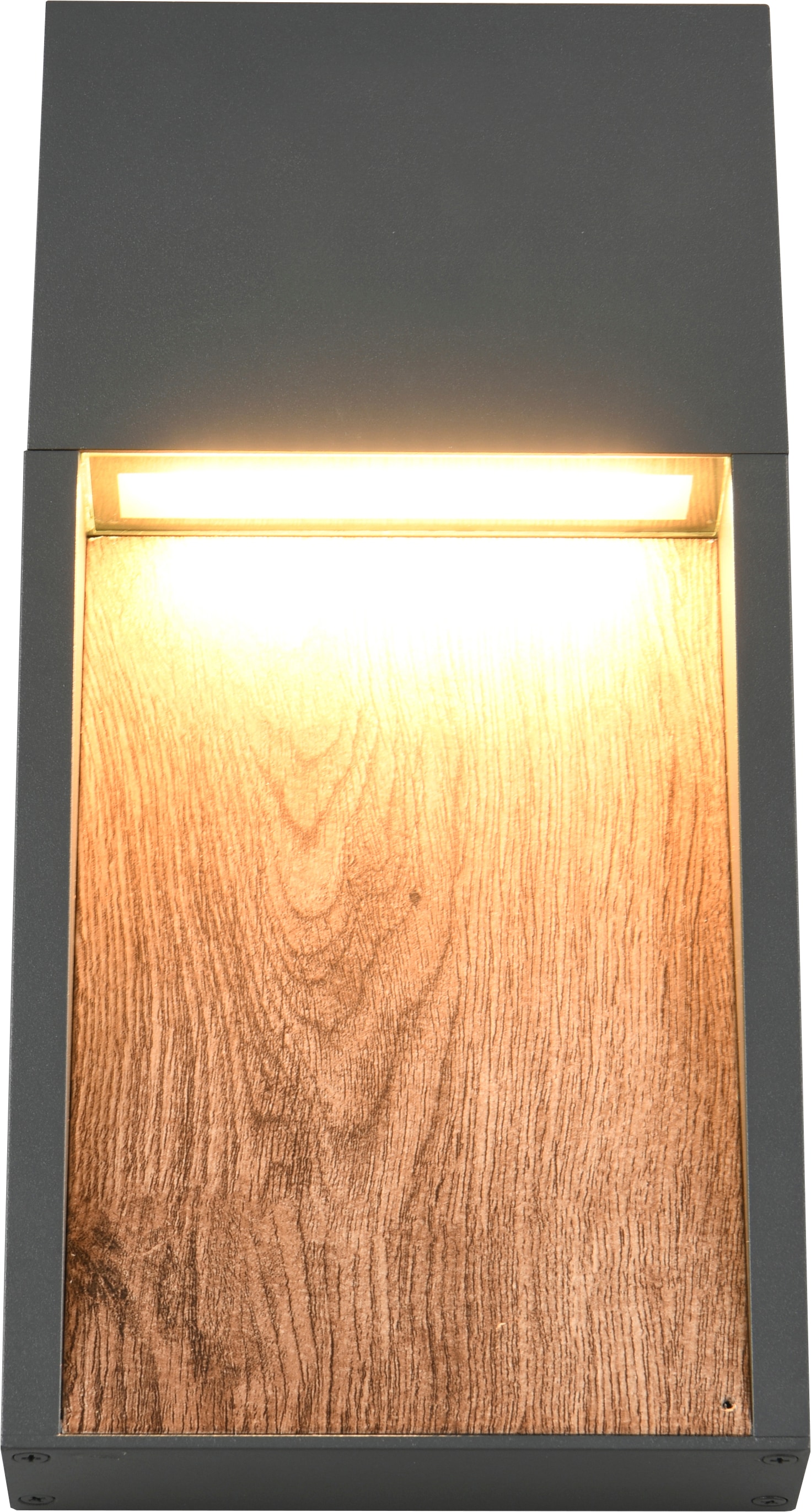 TRIO Leuchten LED Außen-Wandleuchte »SALMON, Outdoor LED Wandlampe 11W 1200 Lm 3000K, Hauswand-Leuchte« LED-Board 1 Stk. Warmweiß Garten Wandleuchte IP44, Metall anthrazit + Holzoptik