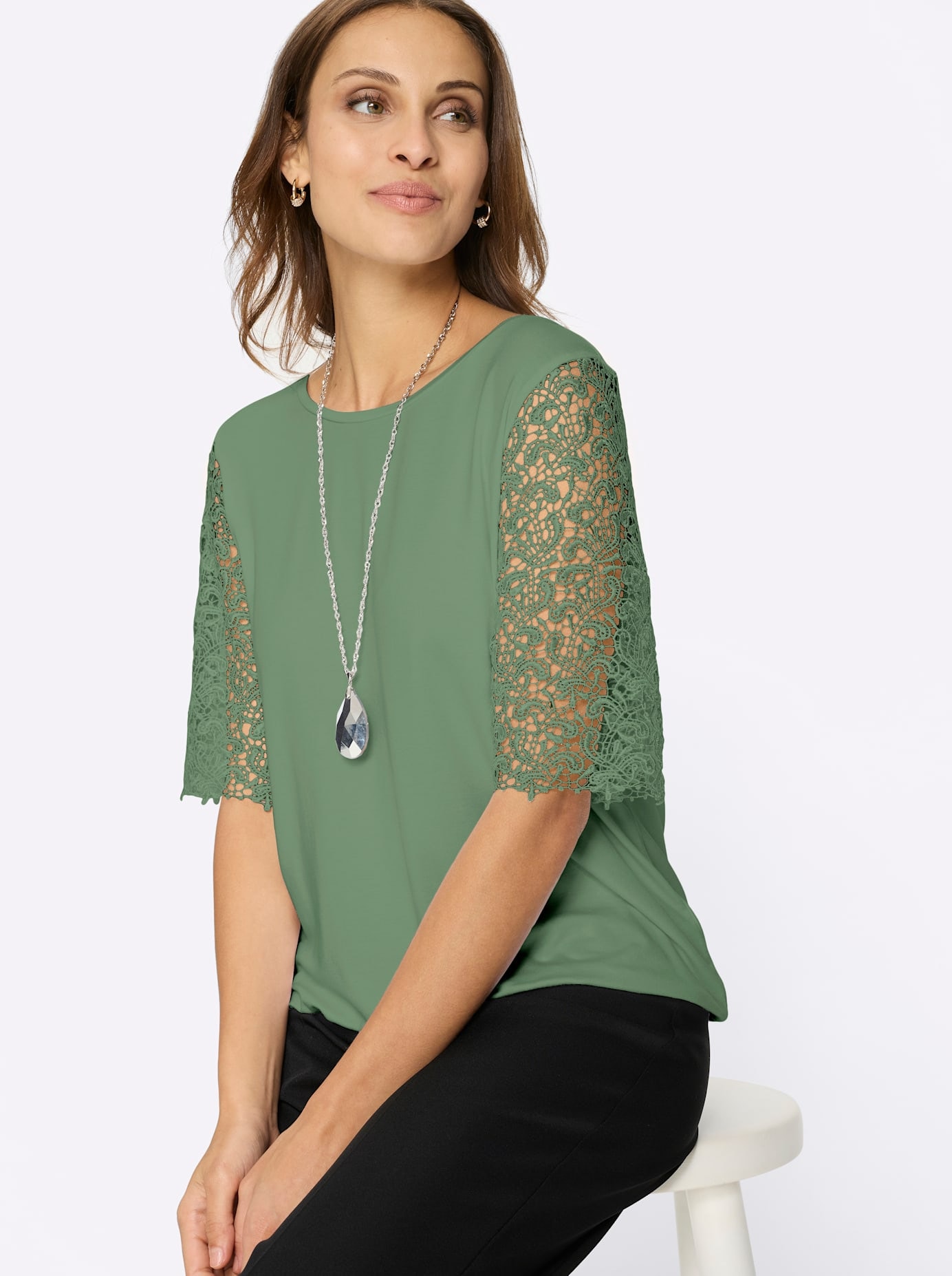 Lady Rundhalsshirt »Spitzen-Shirt« 1 tlg.