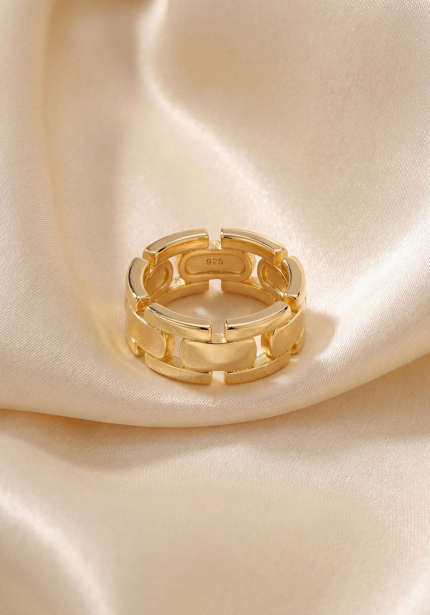 JOBO Fingerring »Statement Ketten-Optik breit« 925 Silber vergoldet