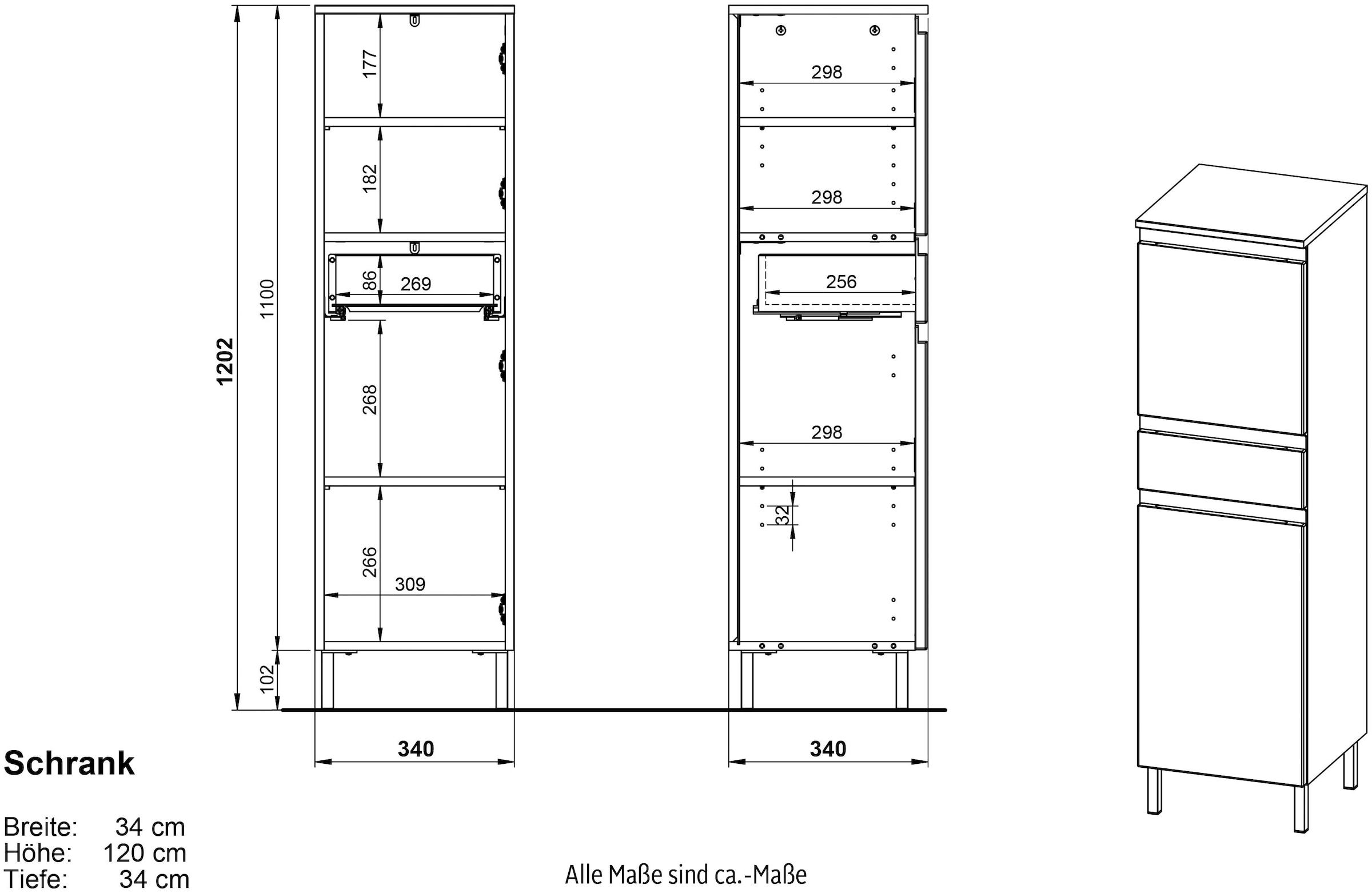 GERMANIA Midischrank »Torrance«, mit verstellbaren Einlegeböden und Füßen aus Metall, griffloses Design