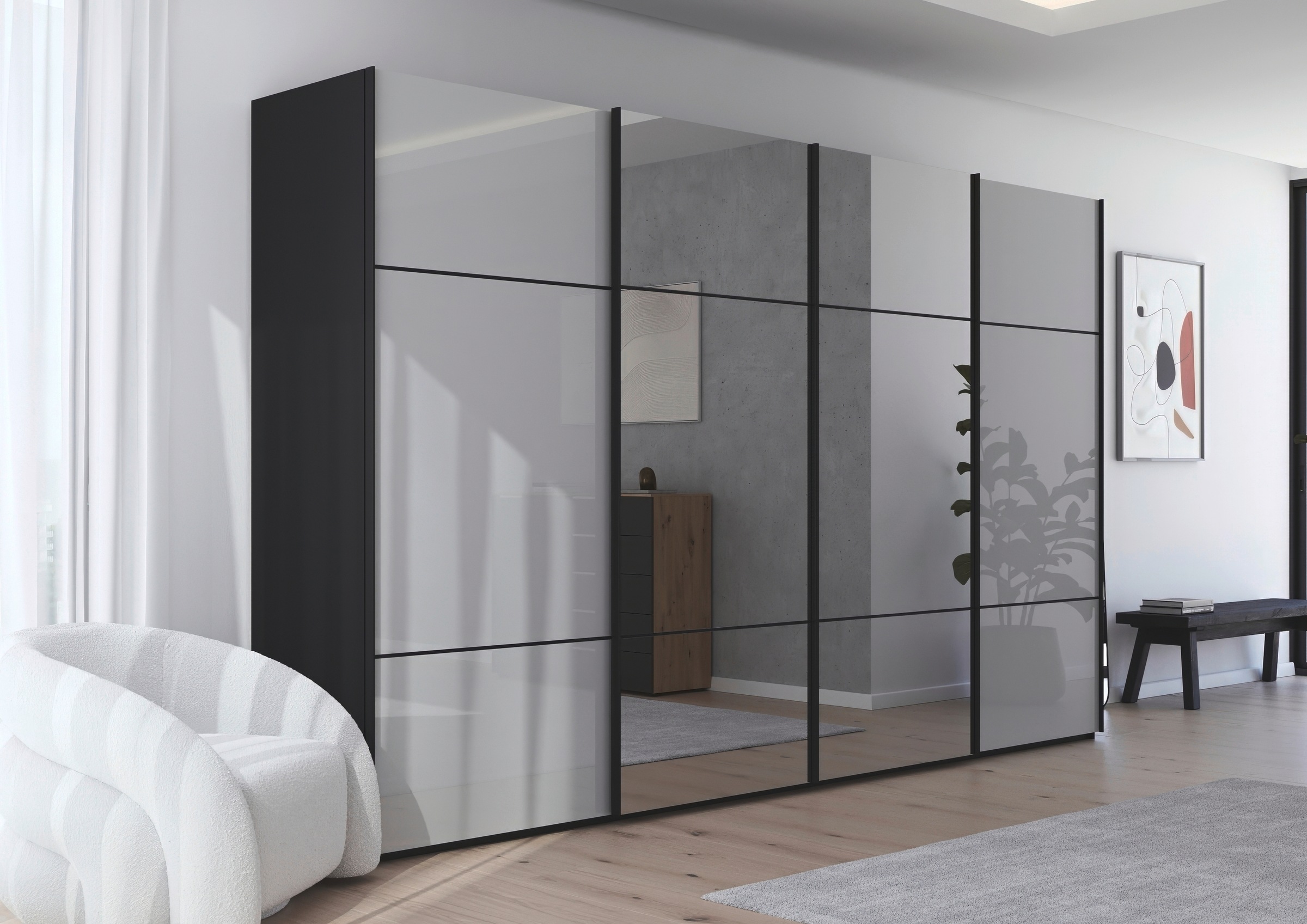 Thumbnail - rauch Schwebetürenschrank "Kleiderschrank Schrank Garderobe Schlafzimmerschrank SCALE-TRIO", edle dreigeteilte Front mit...