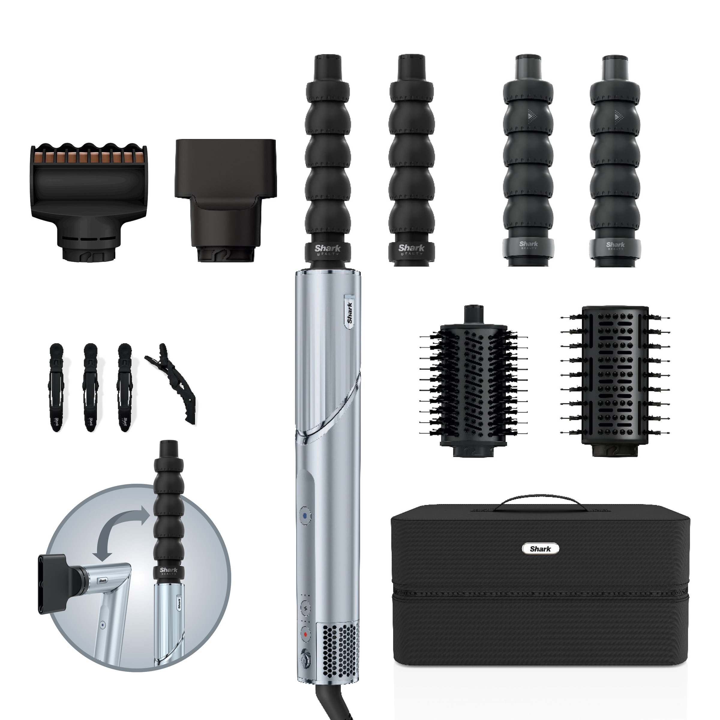 Shark Multihaarstyler "Shark FlexStyle Haarstyler und -trockner Glacial Blue [HD476WHEU]" 6 Aufsätze Perfekt für jeden Haartyp