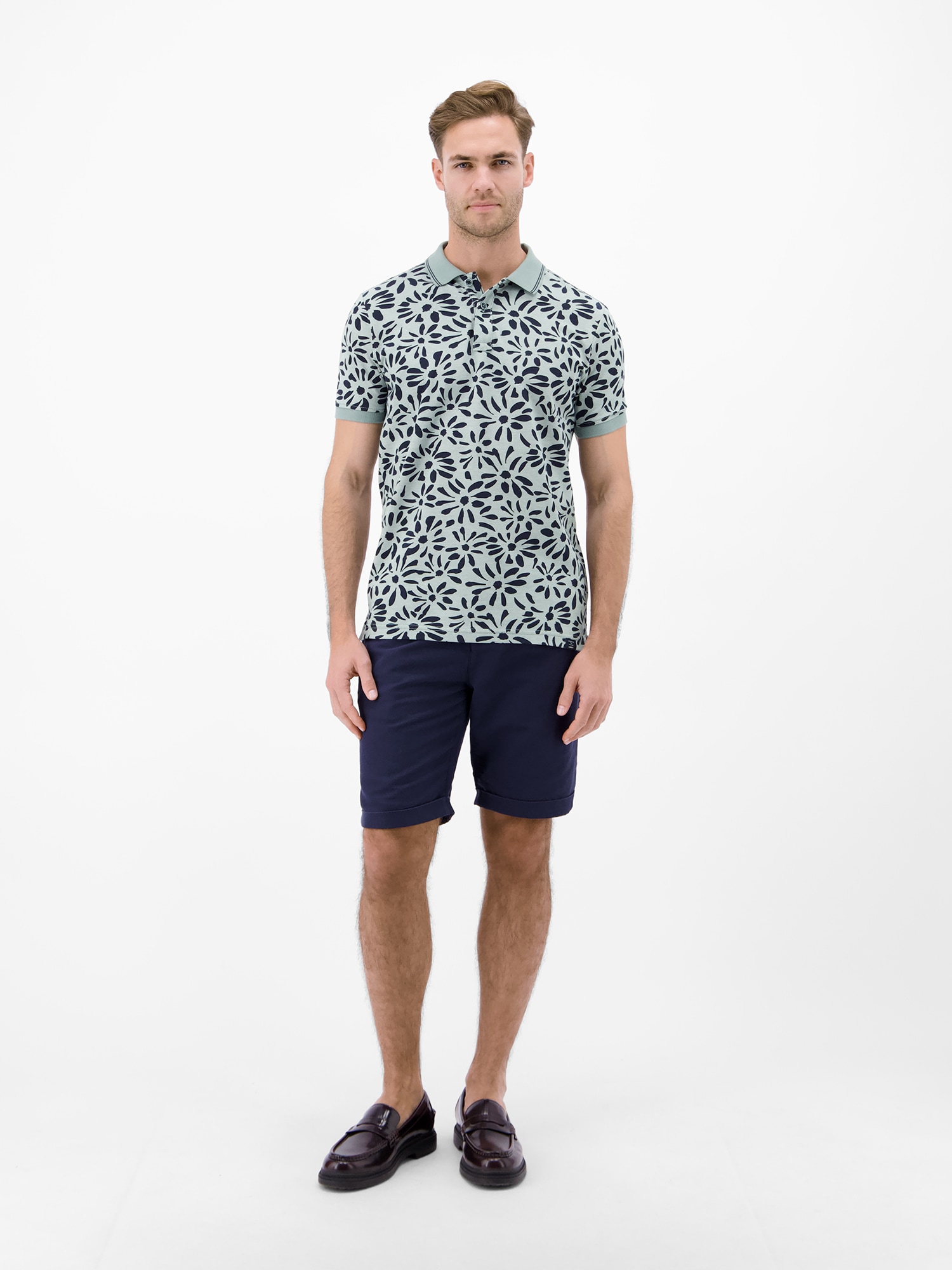 LERROS Poloshirt »Poloshirt mit floralem All-over-Print, 2-Tone-Optik«