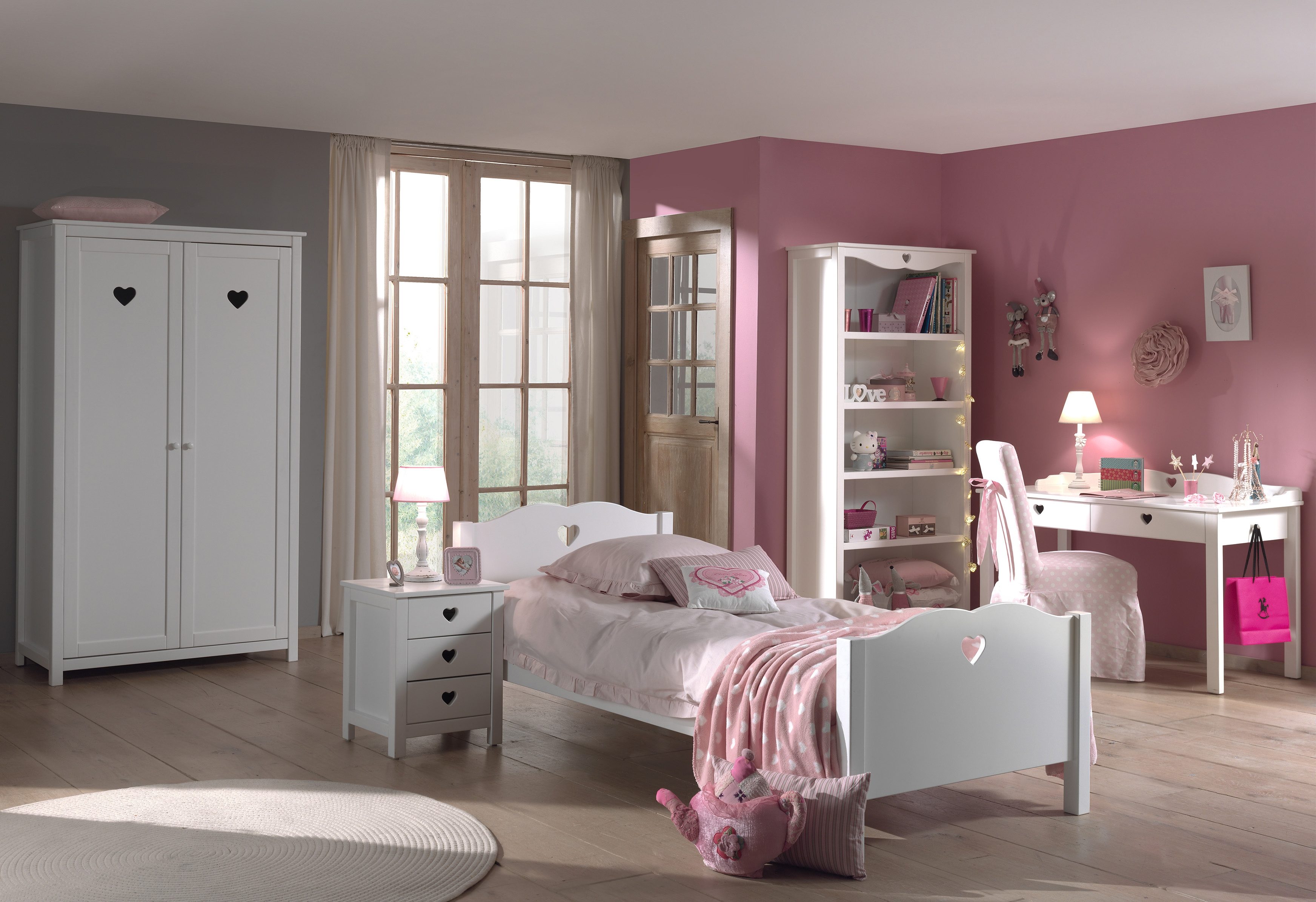 Thumbnail - Vipack Schreibtisch "Amori, mit nostalgischer Herz-Optik, 2 Schubladen" B/H/T ca. 130x70/84x60cm, weiß lackiert mit Herz...