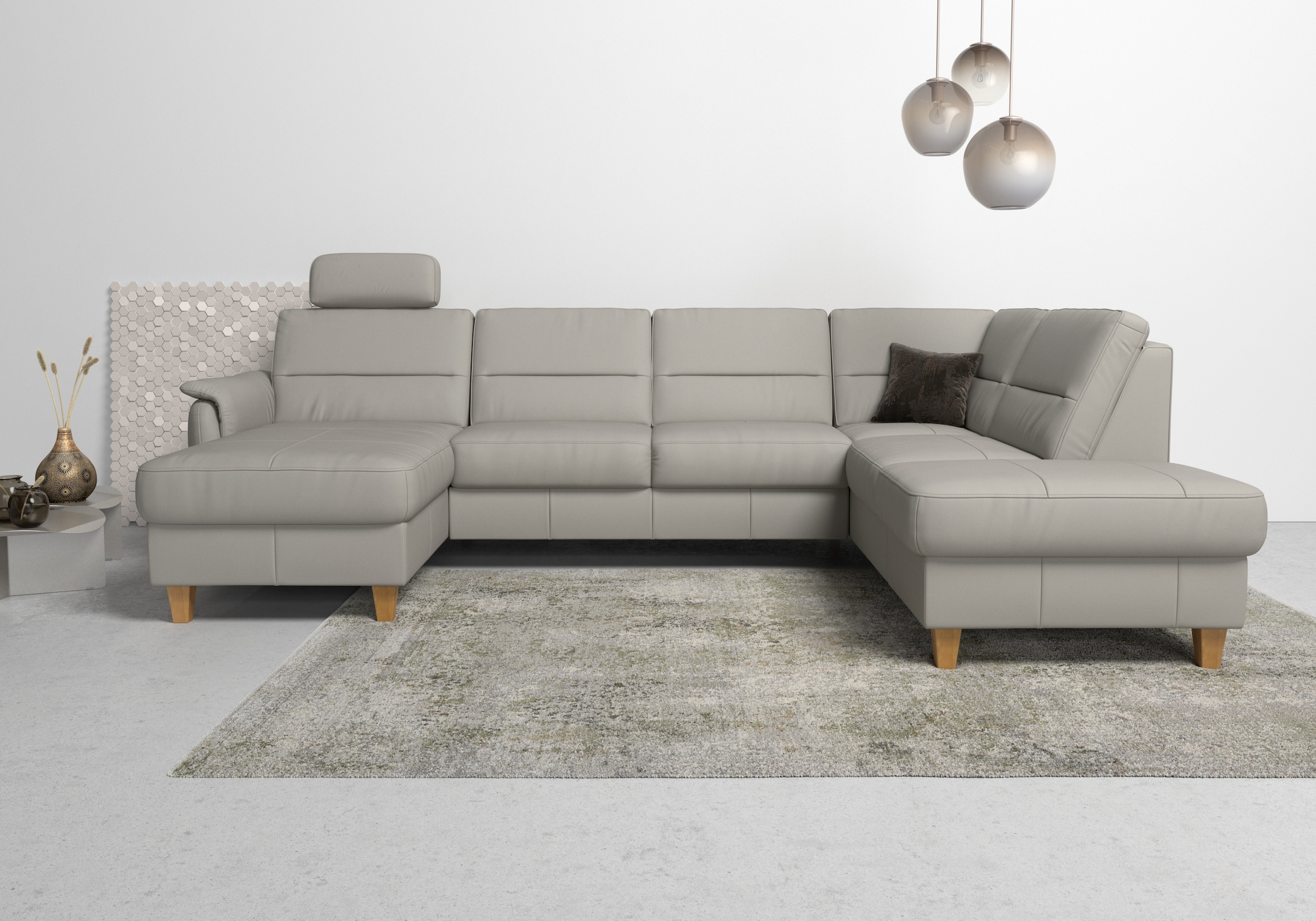 Home affaire Wohnlandschaft "Palmera U-Form, B: 308 cm, große Stoff + Leder Auswahl" optional Schlaffunktion & Bettkasten, Federkern, XXL-Wohnlandschaft