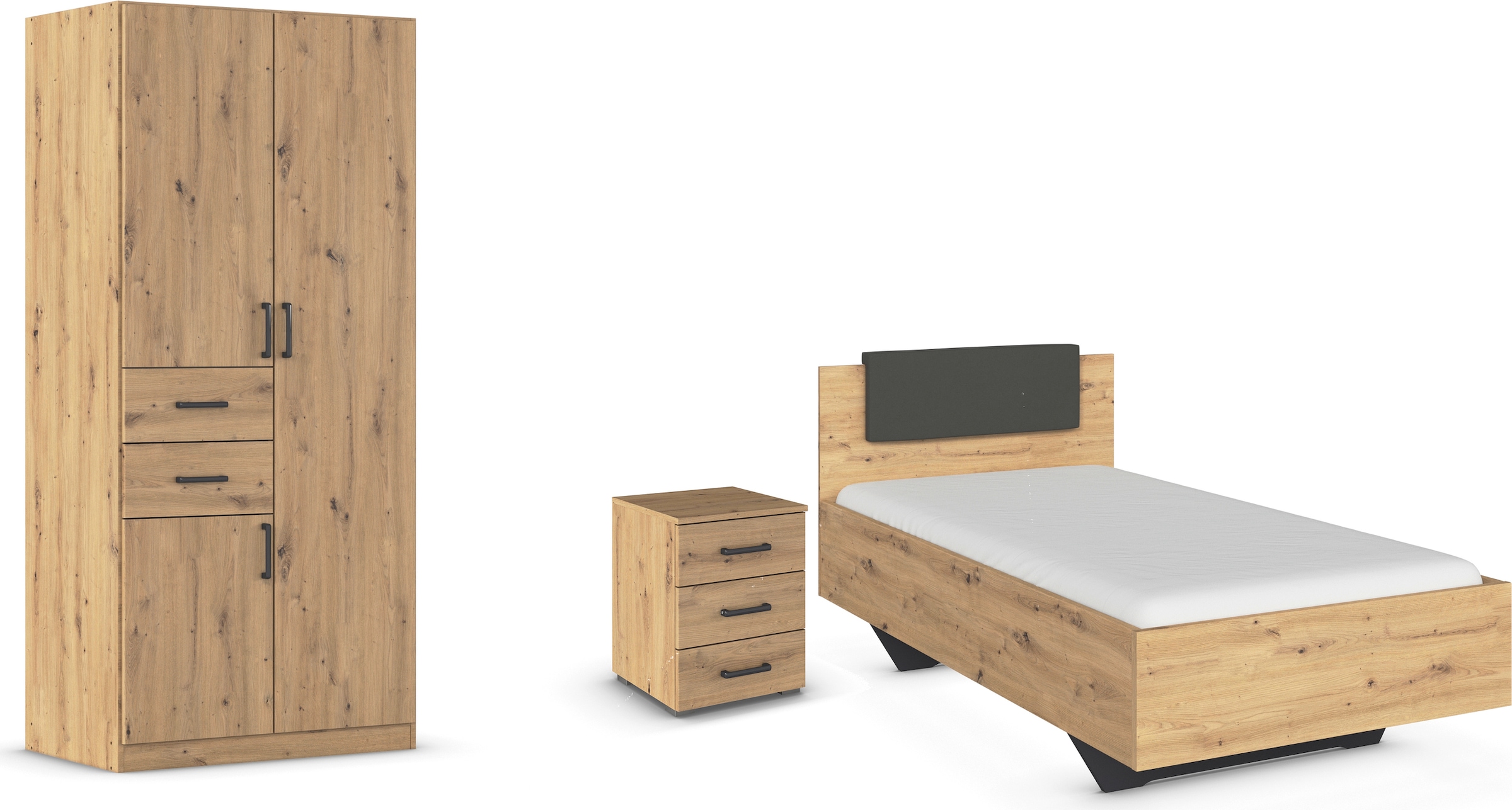 rauch "Komplettzimmer Komplettschlafzimmer Schlafzimmer-Set (3-St.) MAIKA" Set, 3 Stk. tlg. Schrank 3 Breiten, 2 Höhen, Bett 100 cm, Nachttisch MADE IN GERMANY