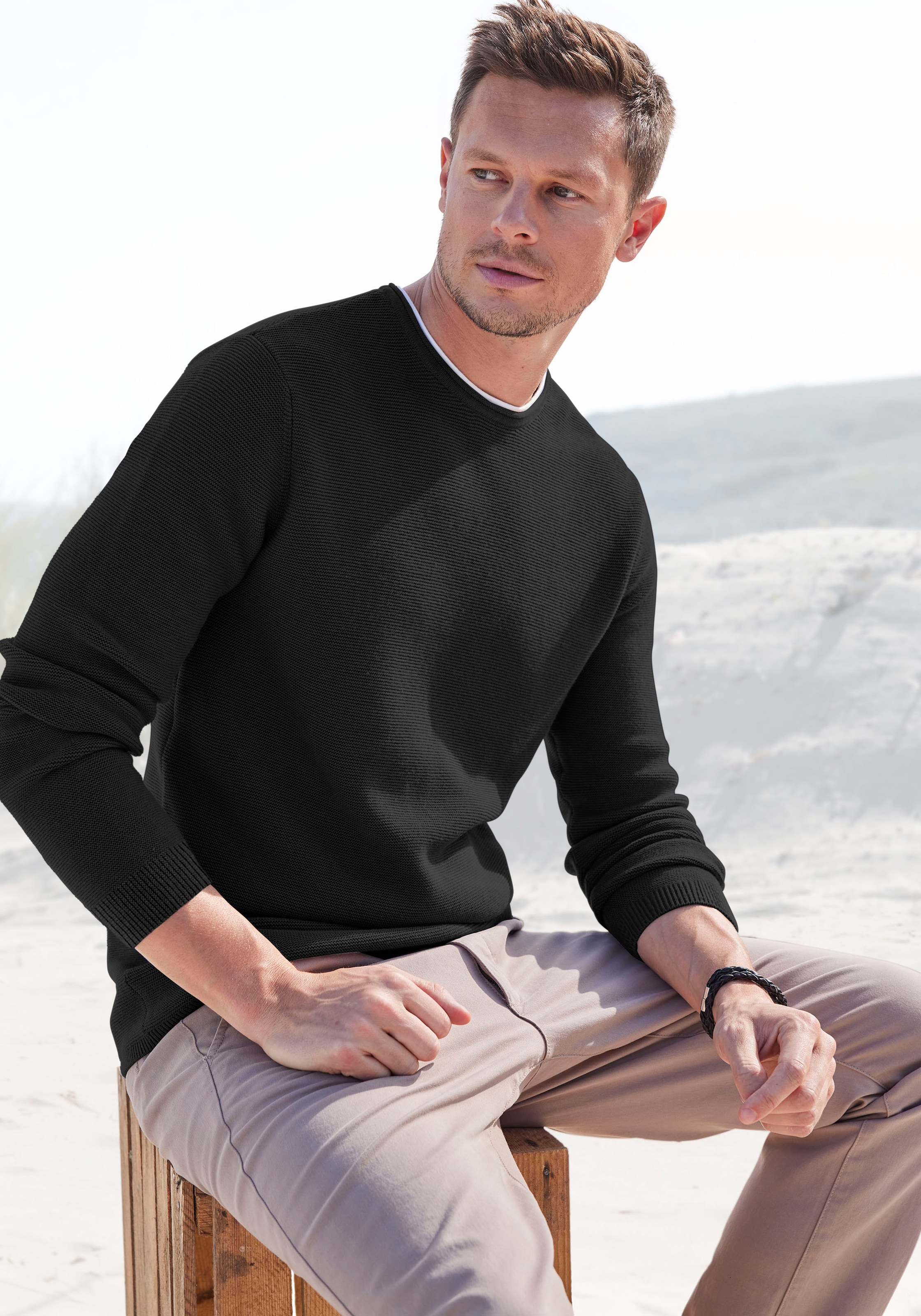 AUTHENTIC LE JOGGER Strickpullover mit Double-Layer Optik, Pullover aus rei günstig online kaufen