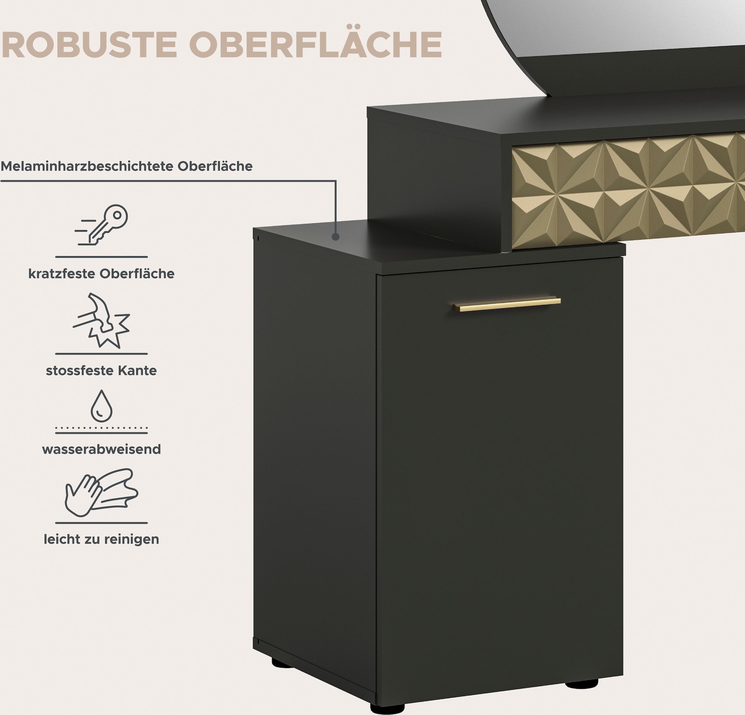 INOSIGN Konsolentisch »Frisierkommode, Frisiertisch, Schminktisch, inklusive Spiegel«, 1 Schubkasten, 1 Tür, 3 Fächer