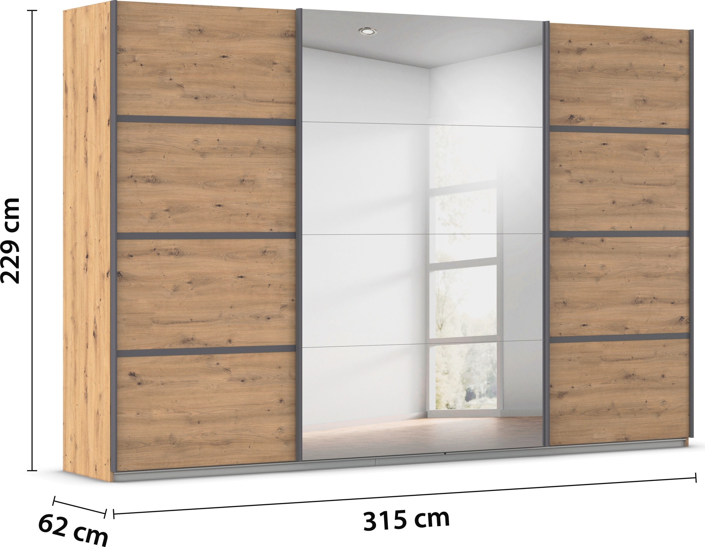 rauch Kleiderschrank »Schwebetürenschrank Garderobe Schrank TOP ANGEBOT Avola«, (in 3 verschiedenen Ausstattungen BASIC/CLASSIC/PREMIUM inkl. Spiegel), mit eleganten Zierleisten in Chrom, Schwarz oder Weiß MADE IN GERMANY